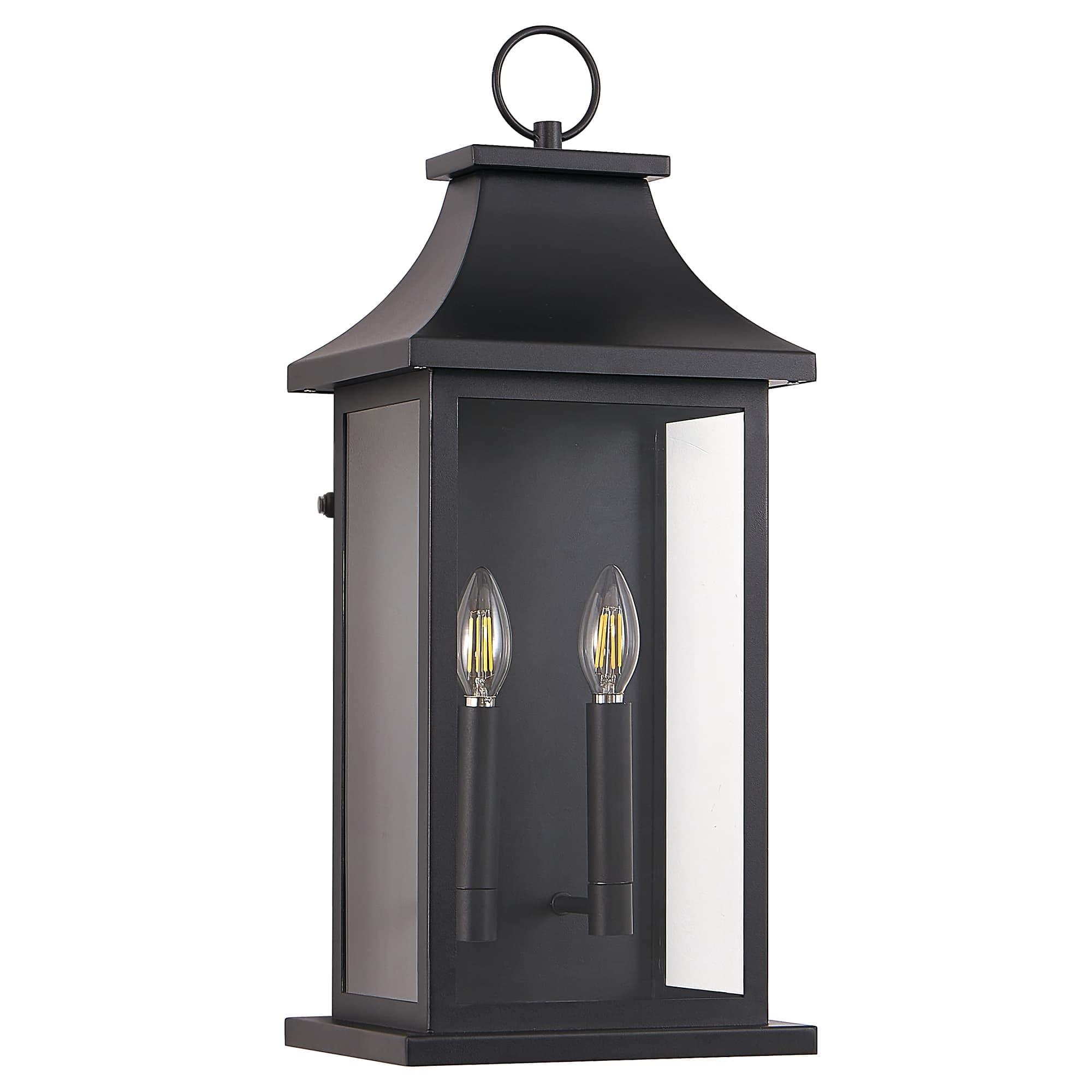 JCFL - 22.2in Modern Black Dusk to Dawn Outdoor Wall Lantern Wall Sconce with Glass