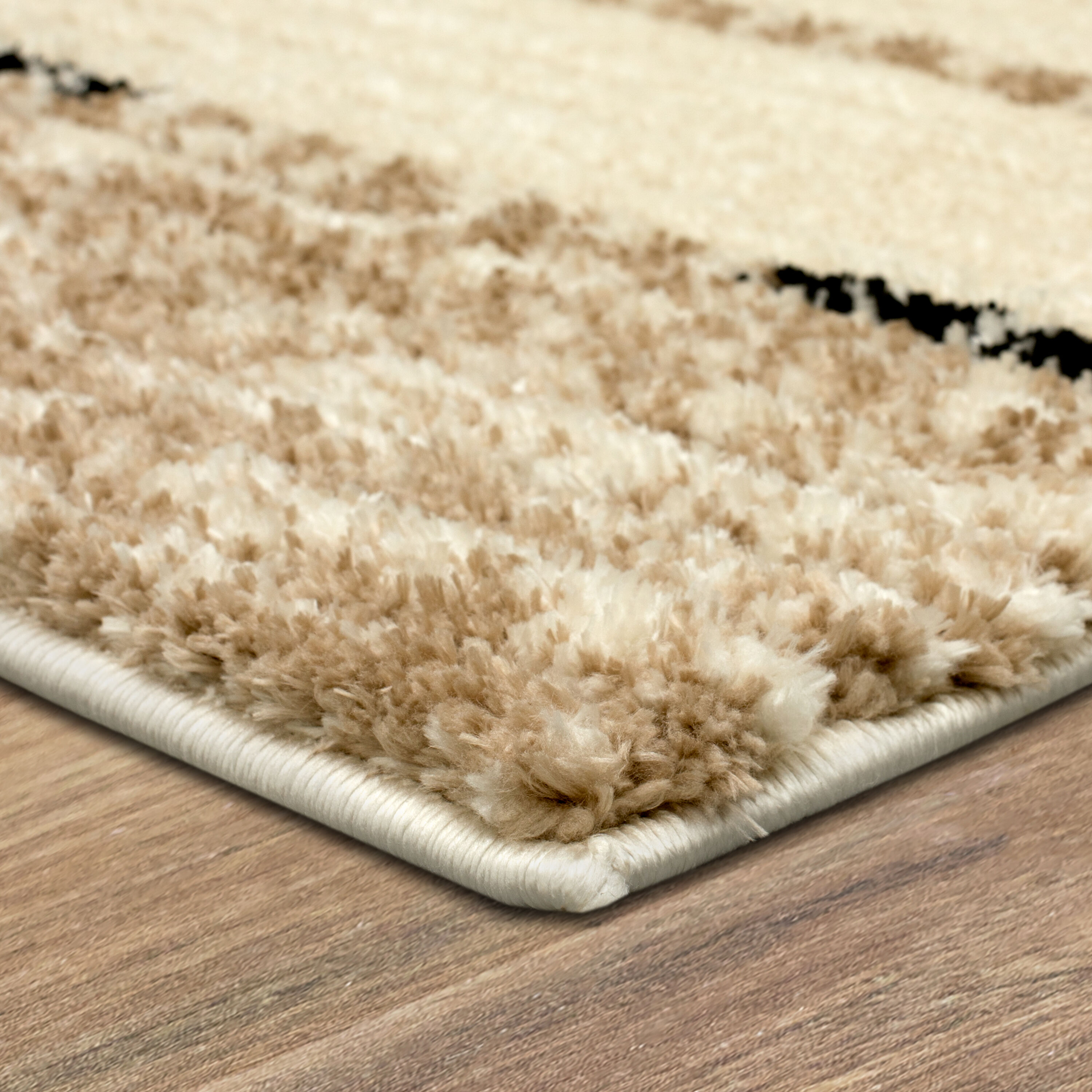 Traverse Lanes Tan and Black Striped Synthetic Area Rug
