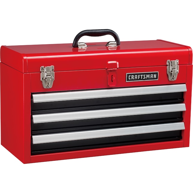 3 Drawer Red Steel Lockable Tool Box, Portable Tool Storage Box