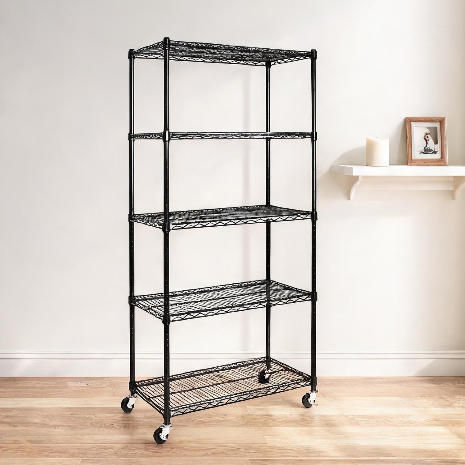 sunjurt Shelving Home and Furniture Storage combining Black Steel Adjustable Design and Storage
