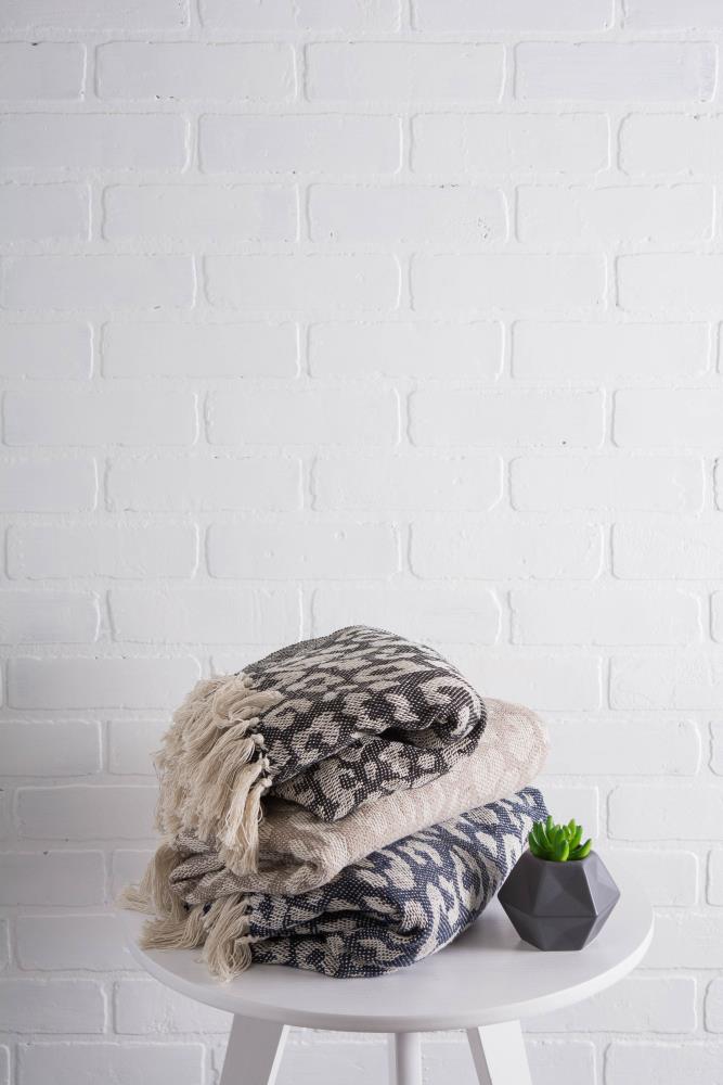 Beige and White Cotton Leopard Print Throw Blanket