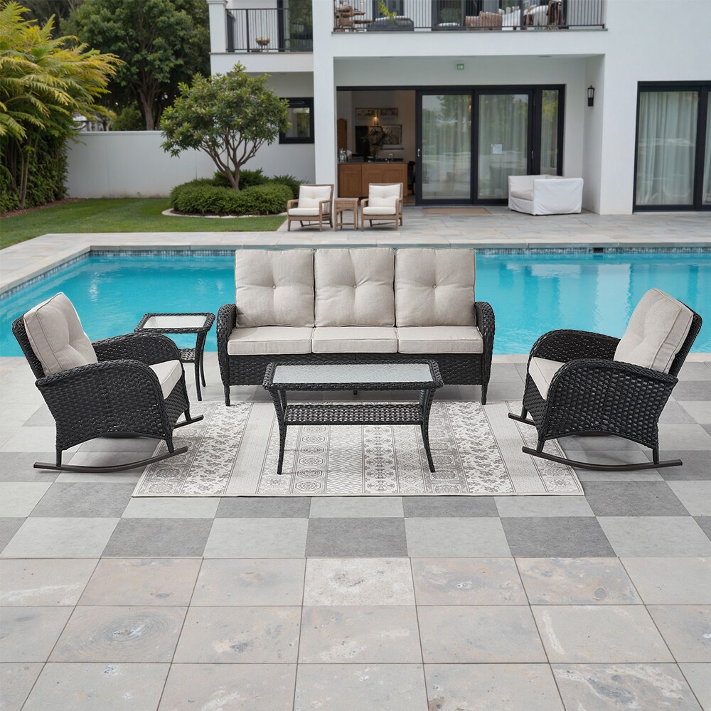 Outdoor Conversation Set 7 -Piece Wicker Patio Sofa Conversation Set with Beige Cushions