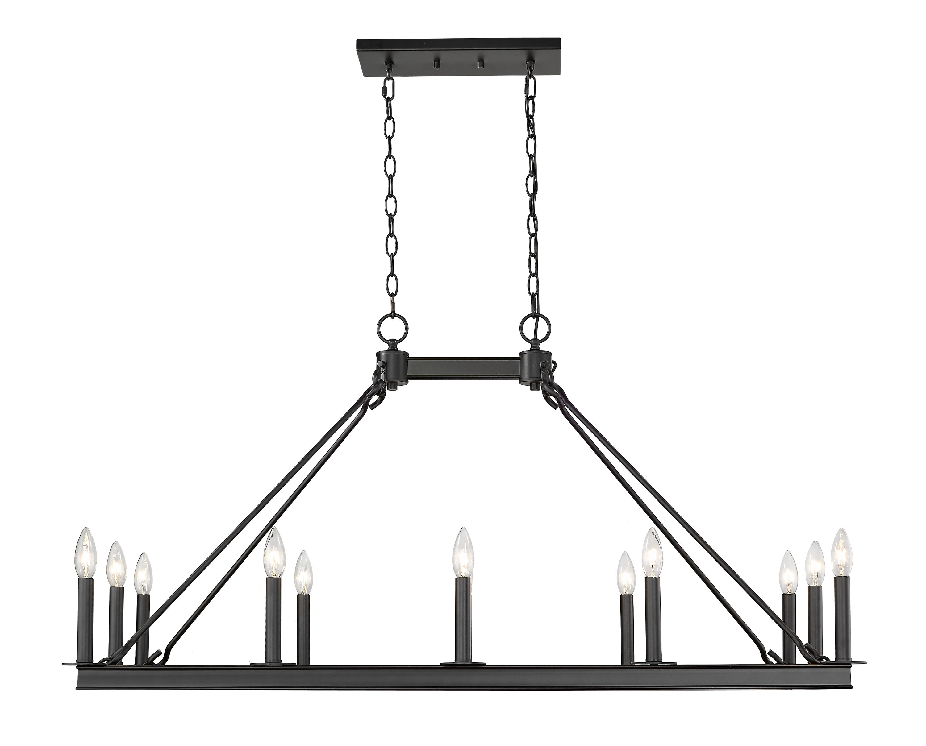 Matte Black Steel 12-Light Candle Island Chandelier