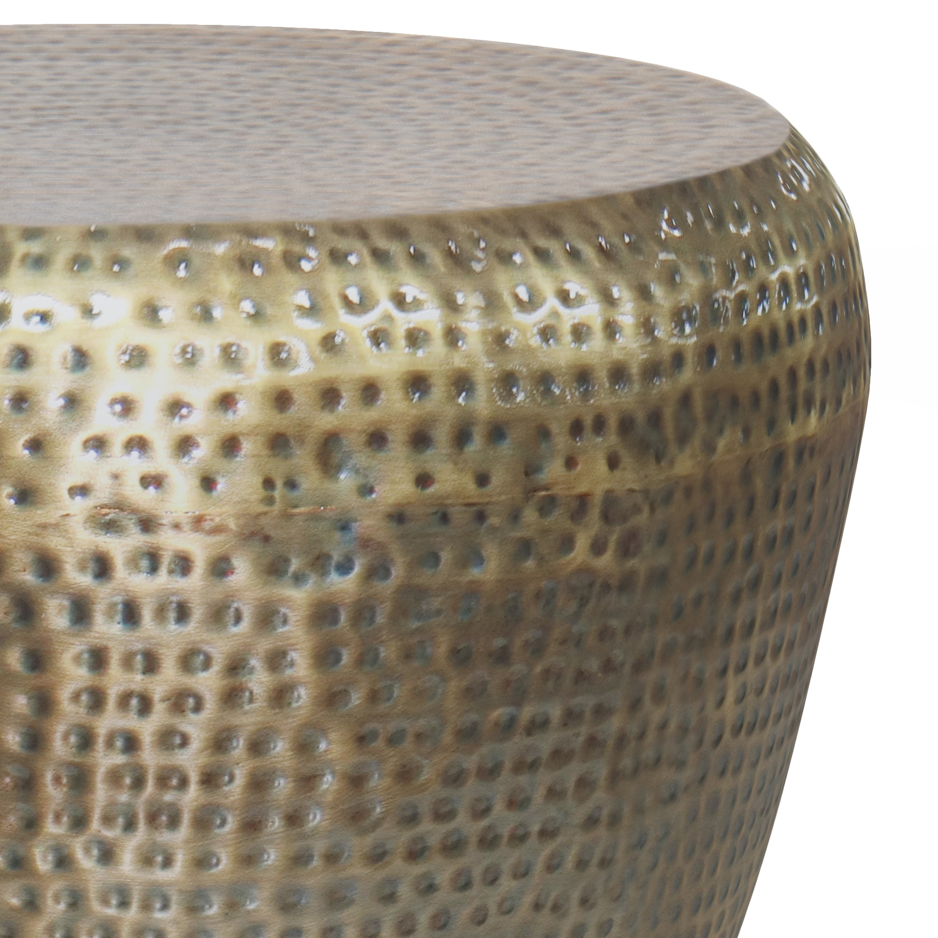 Preston 22" Antique Gold Hand-Hammered Metal Drum Side Table