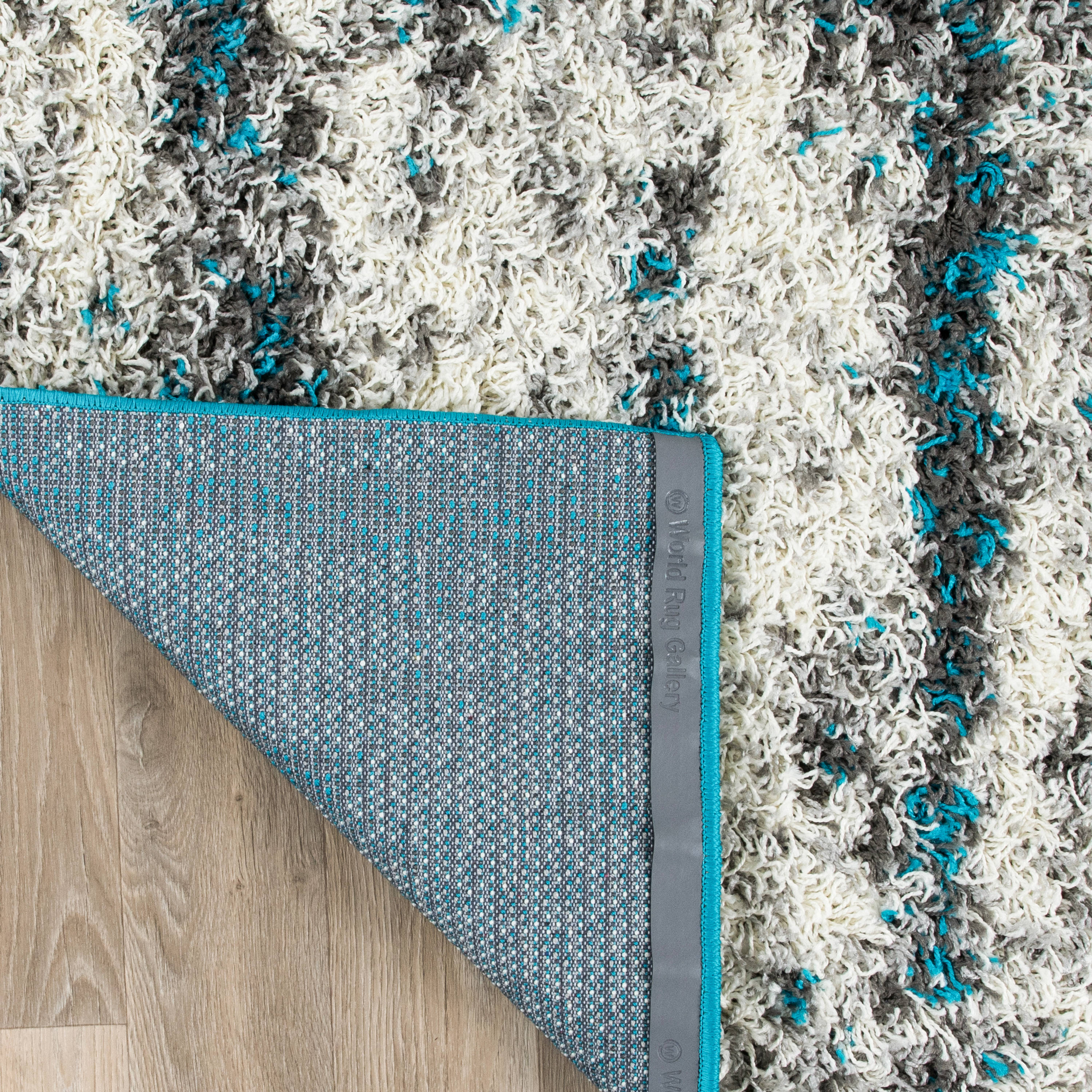 Turquoise and Gray Abstract Shag 8' x 10' Synthetic Rug