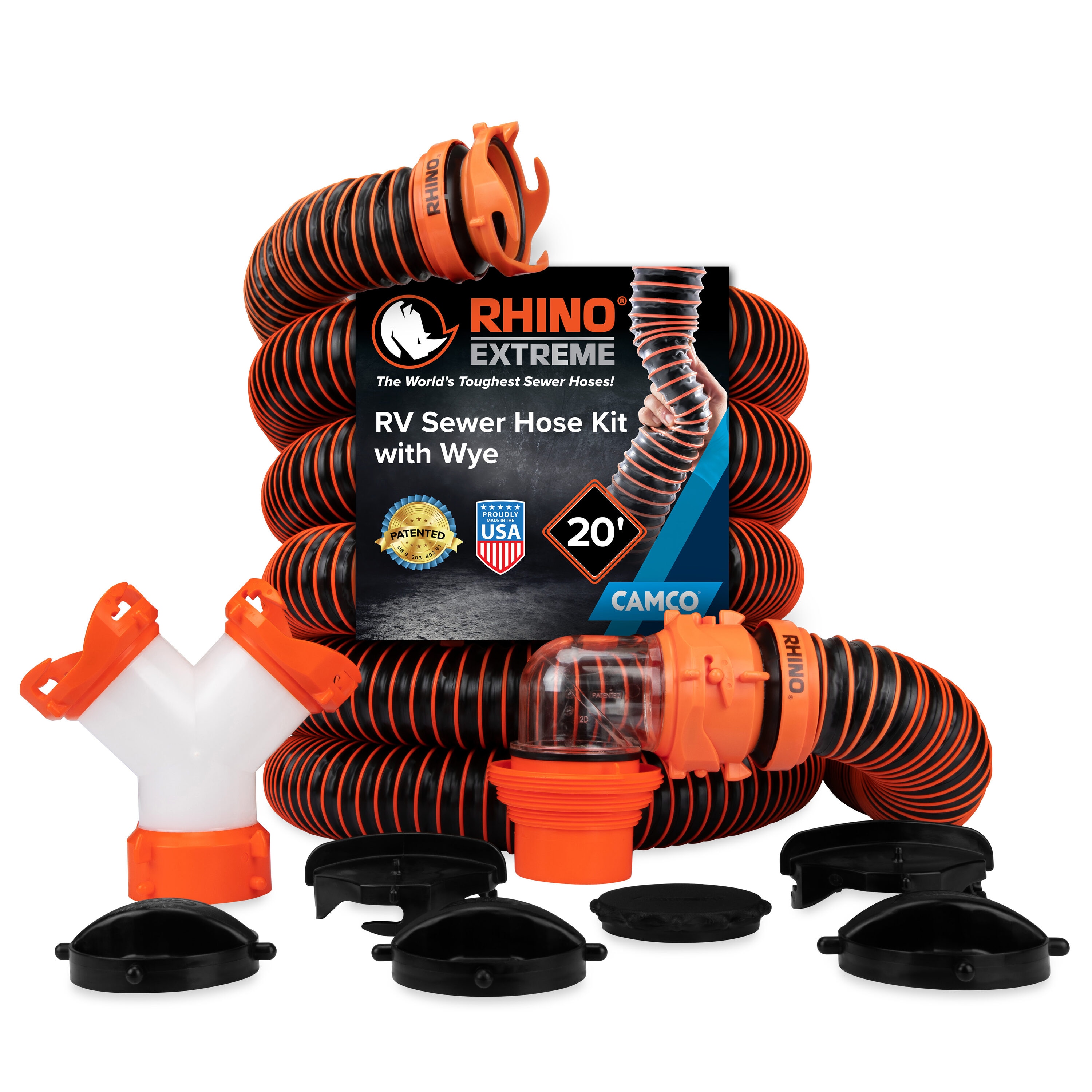 CAMCO RhinoEXTREME 20 Ft Sewer Hose Kit with 360 Degree Clear