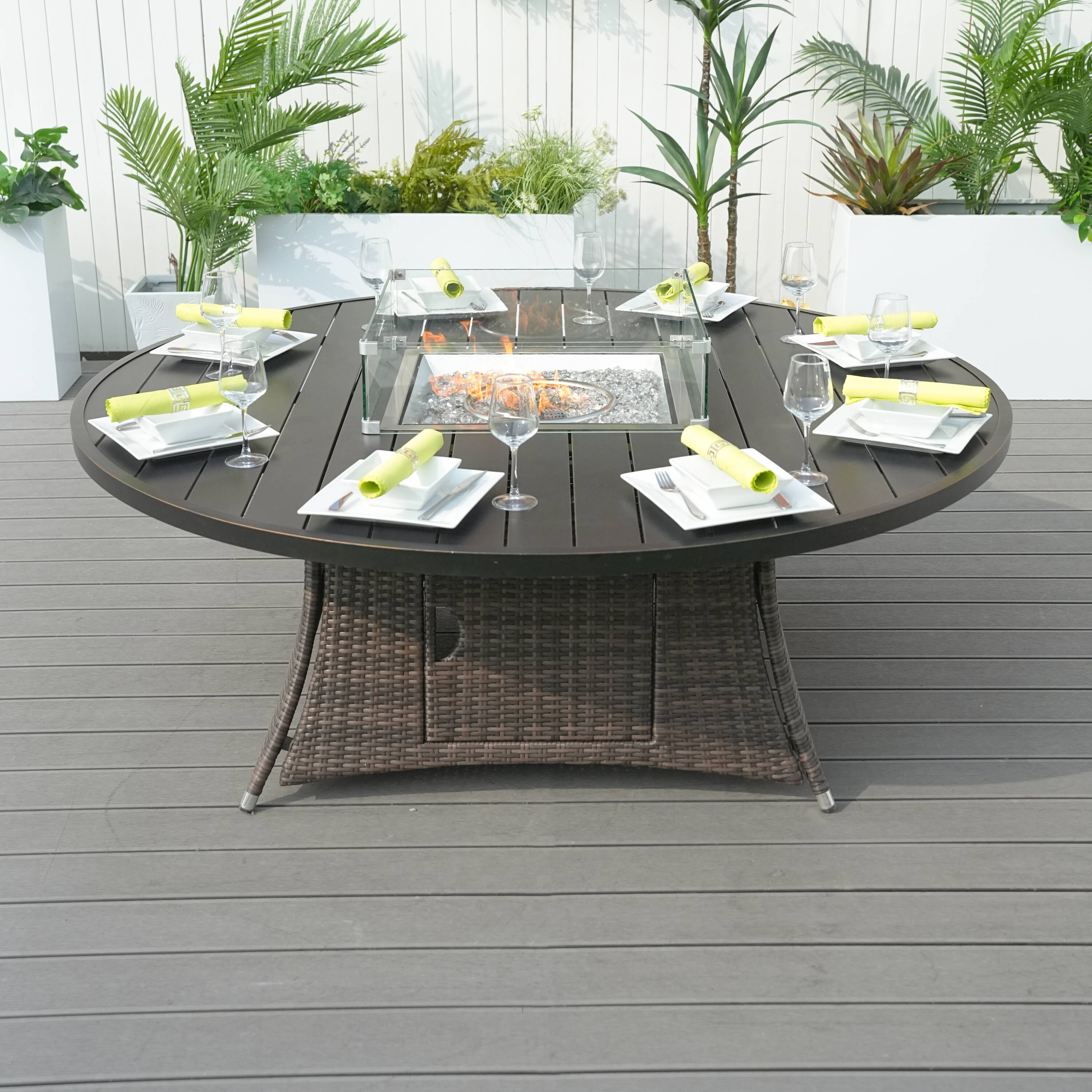 Direct Wicker DWG-1108A-BR-T 71.6-in W brown Portable Wicker Round Tabletop Liquid propane Fire pit table
