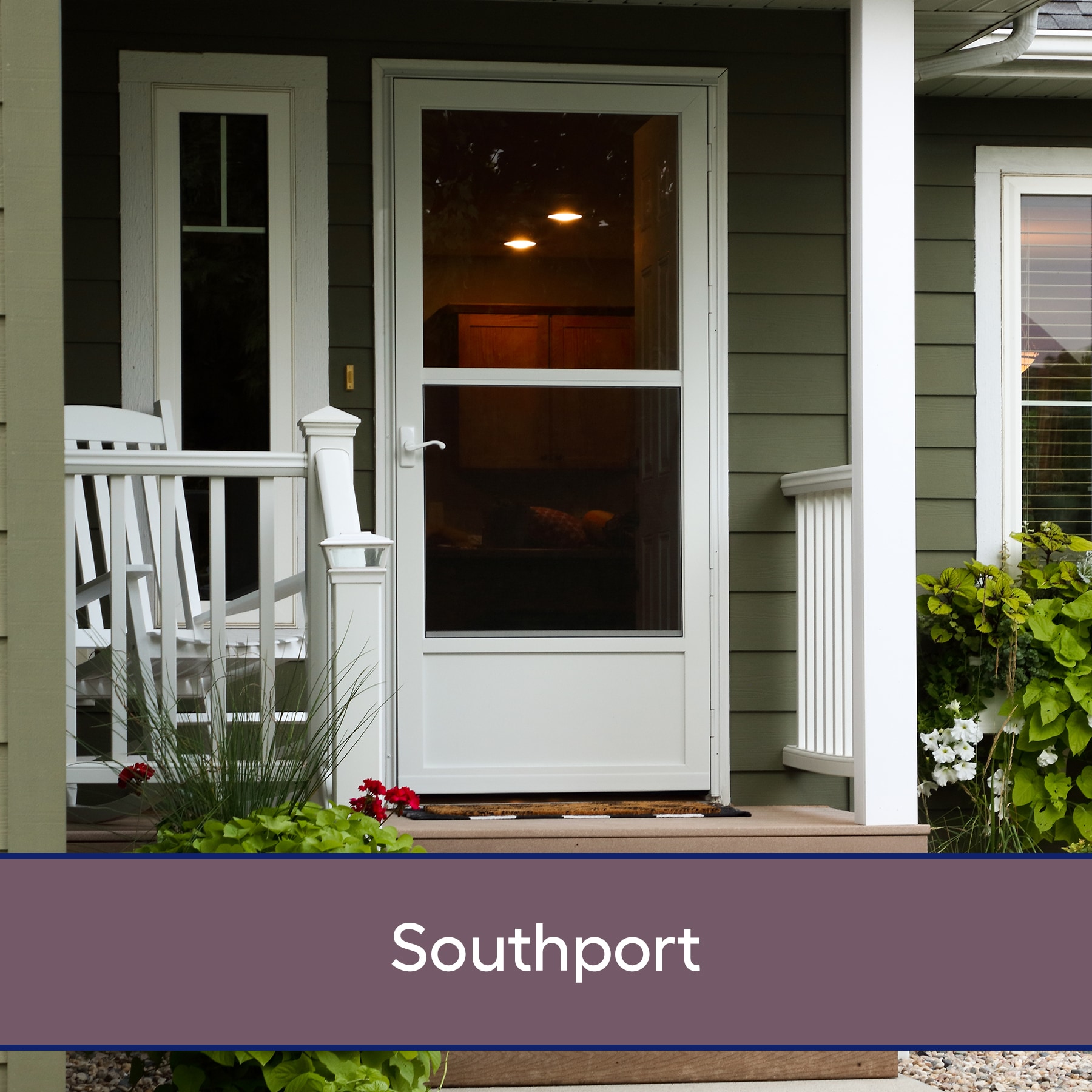LARSON Southport 36-in x 81-in White Mid-view Self-storing Aluminum Storm  Door with White Handle in the Storm Doors department at