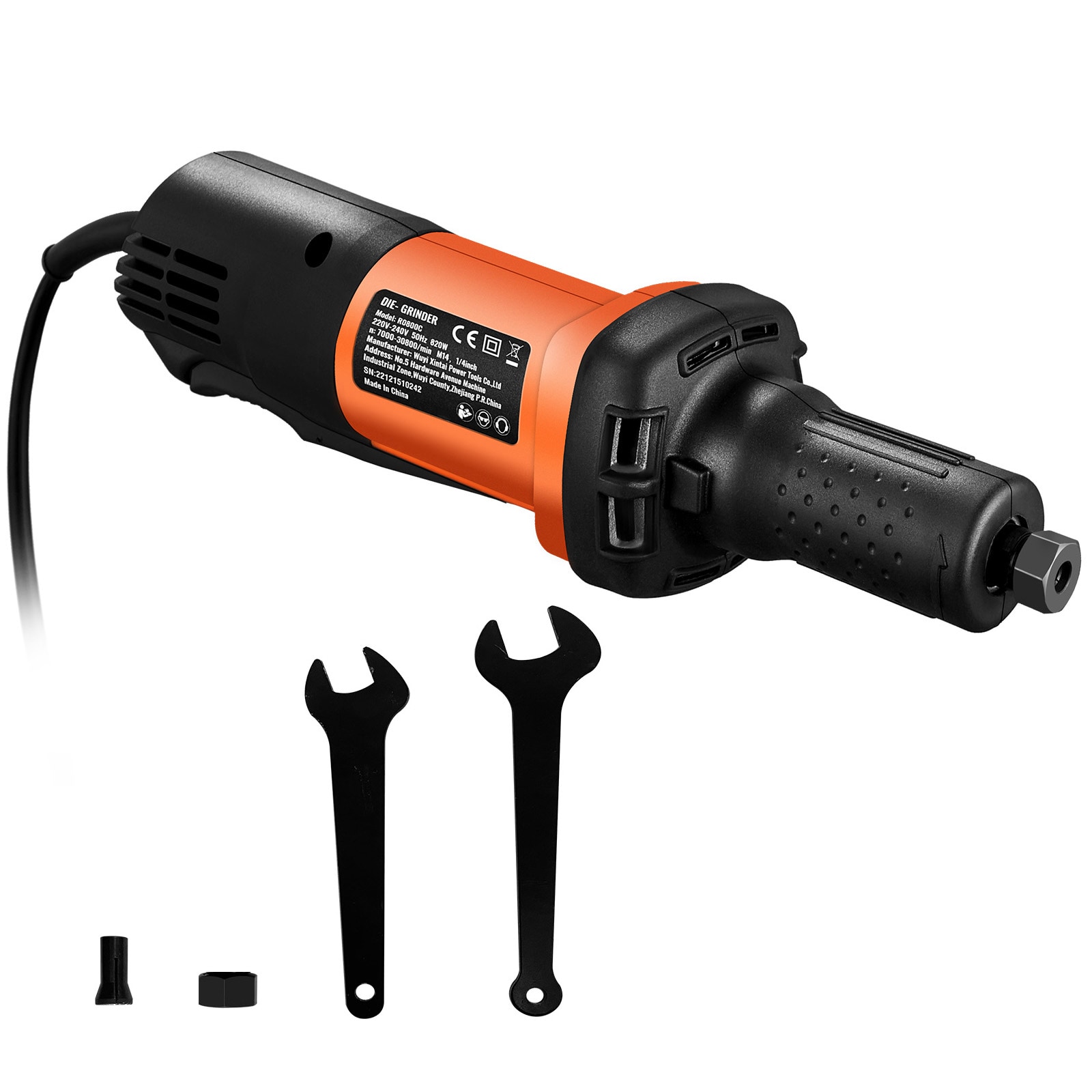 Mecale 1/4 in Die Grinder Variable Speed 10000-28000 RPM 820W 6-Level Heavy-Duty Orange