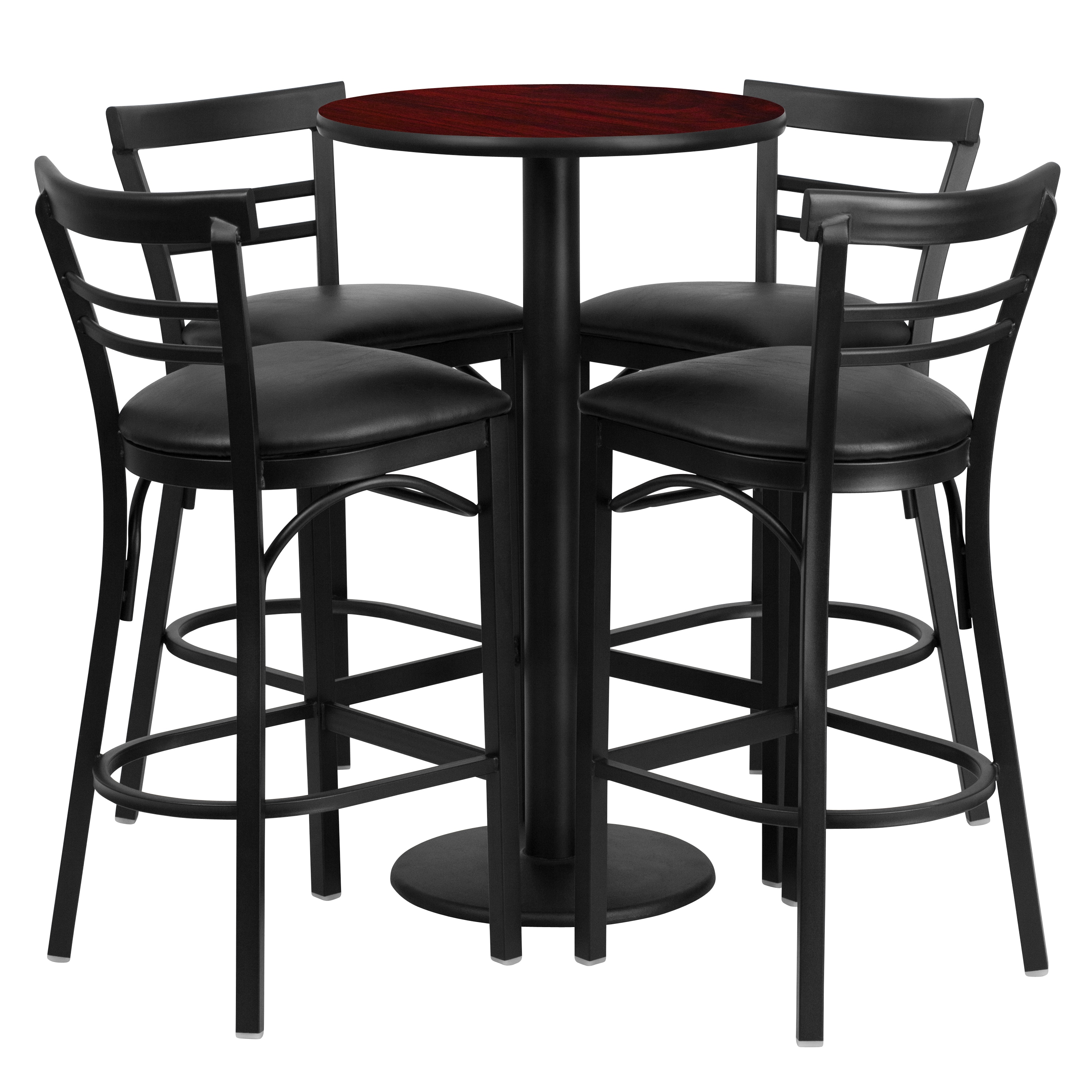 Flash Furniture 847254049382 Mahogany Top/Black Vinyl Seat Traditional Dining Room Set with Round Table ( Seats 4 )