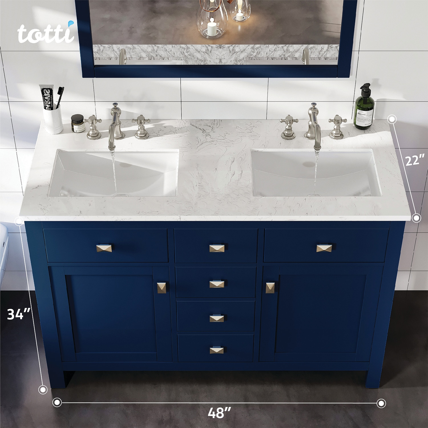 Eviva 48-in Blue Undermount Double Sink Bathroom Vanity with White ...