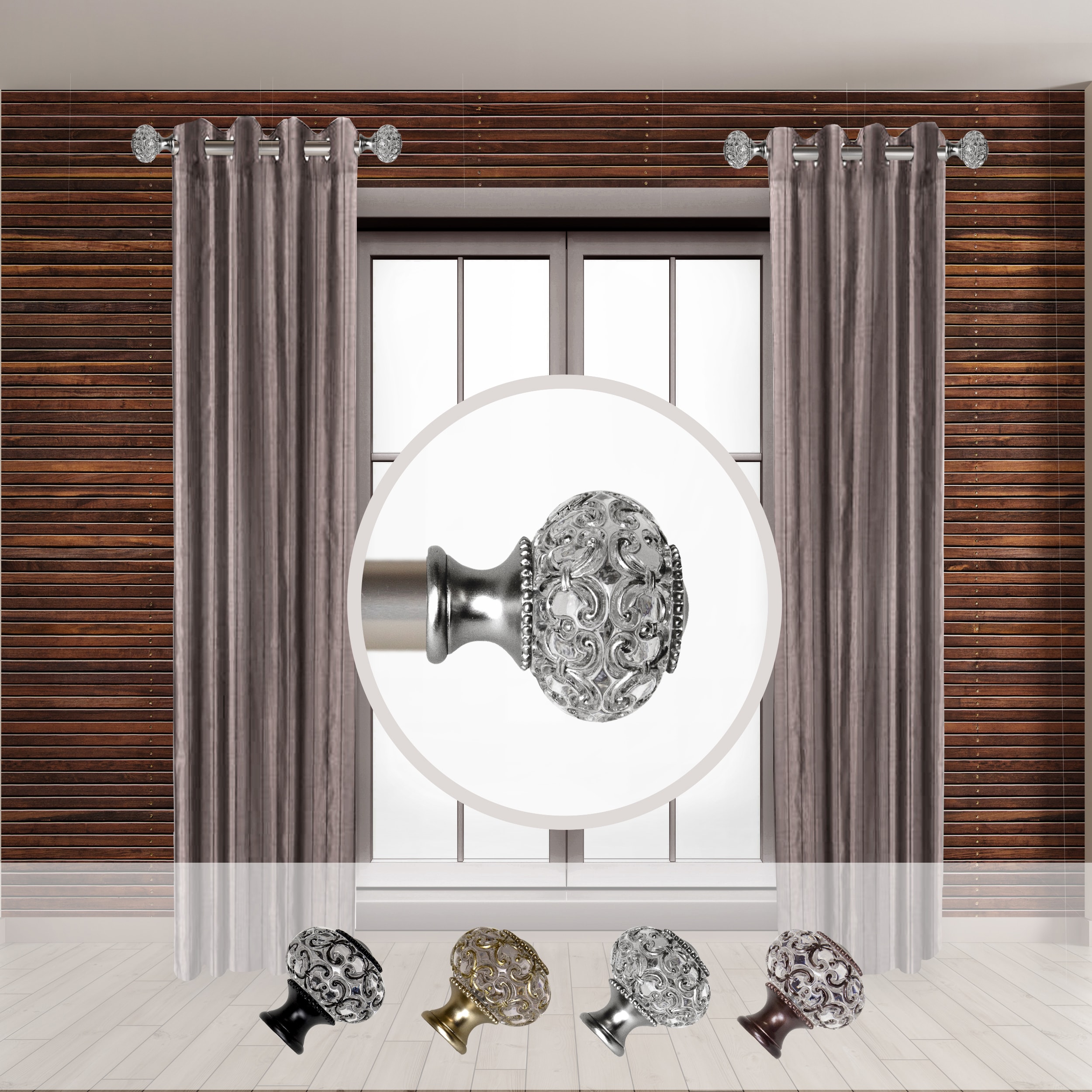Hart & Harlow LO-SIDE100-60-5 Elida 1-in 12-in to 20-in Satin Nickel Steel Side curtain rod with Finials