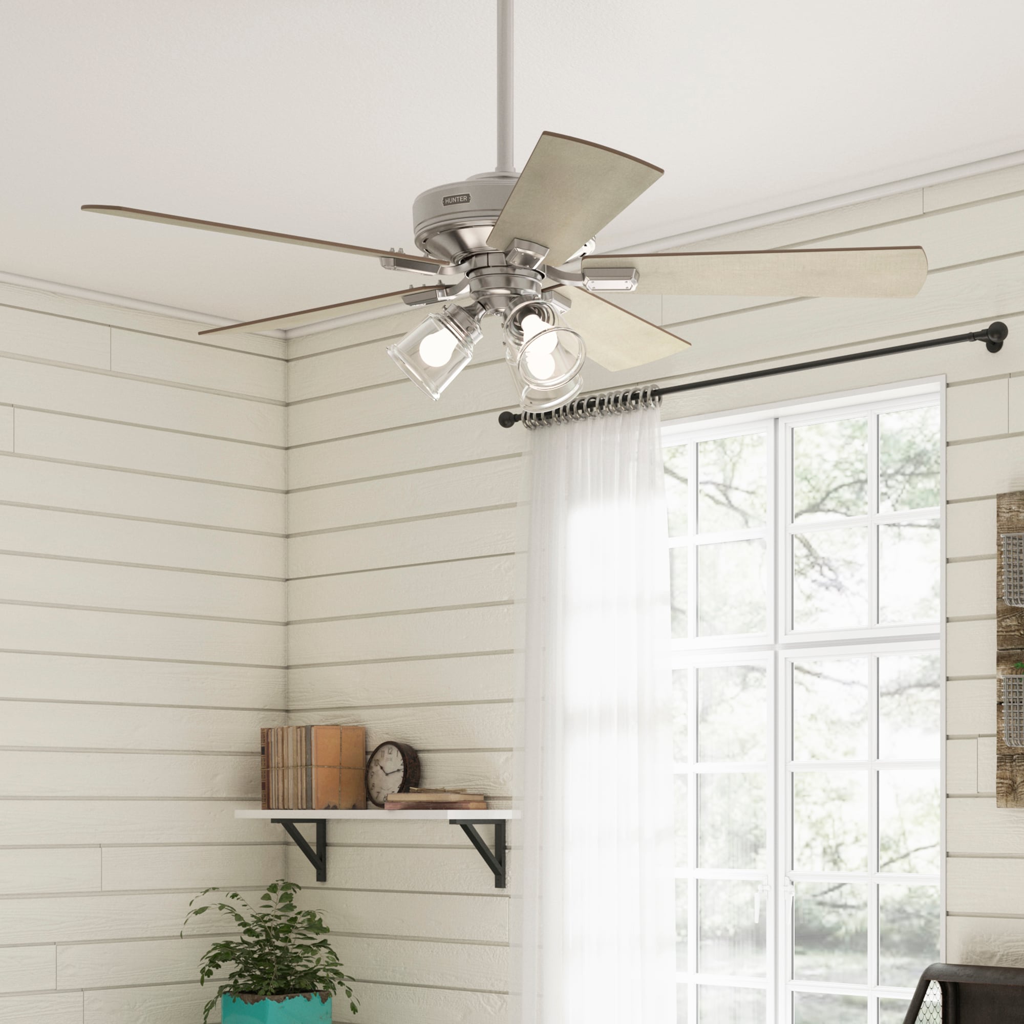 Hunter Crestfield 52 In Brushed Nickel Indoor Ceiling Fan With Light And Remote 5 Blade The Fans Department At Lowes Com