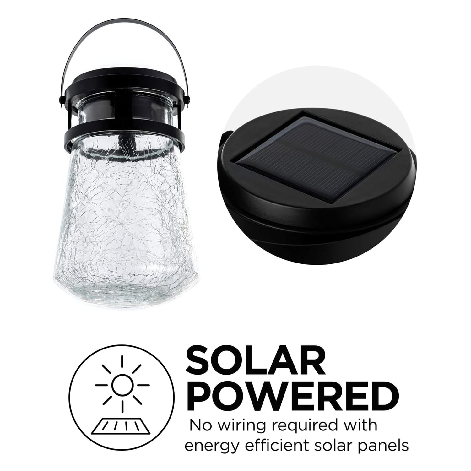 Black Matte Solar LED Pathway Lights with Crackle Glass, 2-Pack