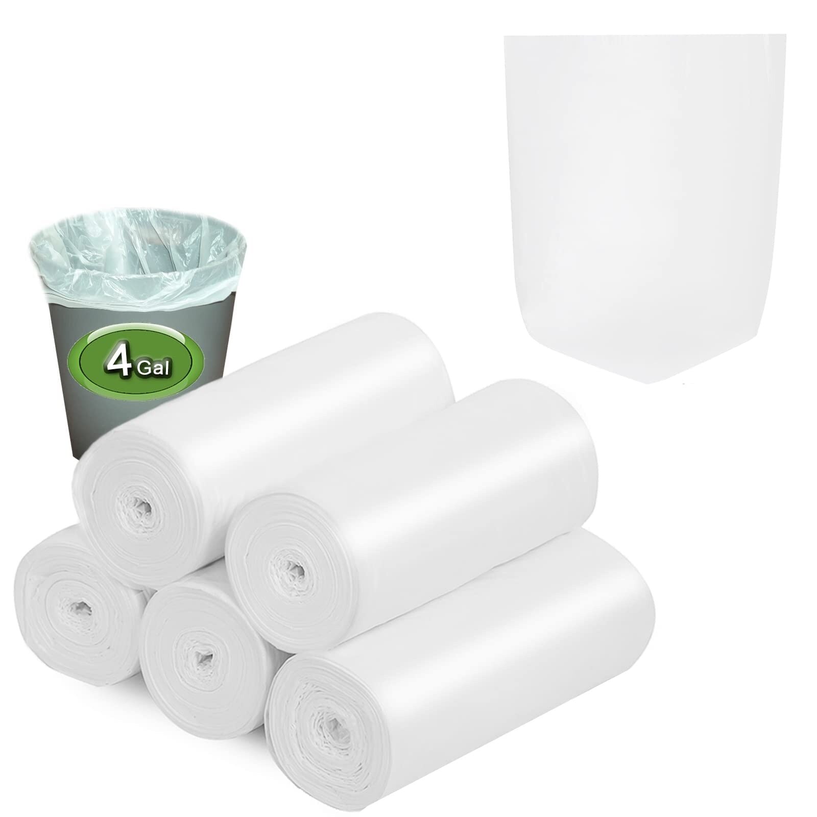 Justincity  Small Trash Bags 4 to 6 Gallon Biodegradable Can Liners Extra Thick Leak Proof White 200 Pack for Bathroom Kitchen Office Home