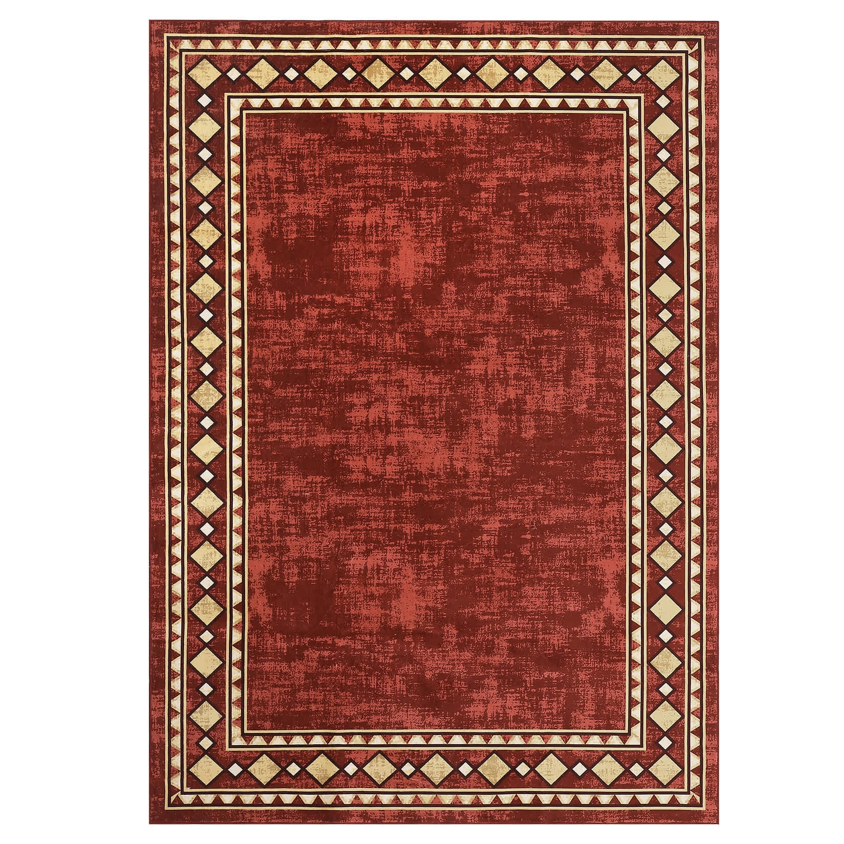Qeetex SUNNY-PHO-16N78HKV 4 x 6 ft Polyester Red Rectangular Living Room Bedroom Dining Room Geometric Bordered Modern Machine Washable Area Rug