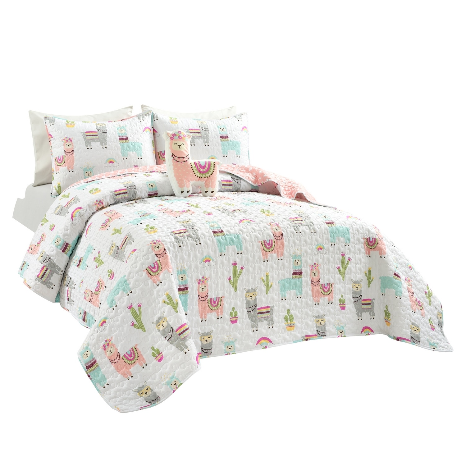 Twin White and Blush Microfiber Reversible Quilt Set