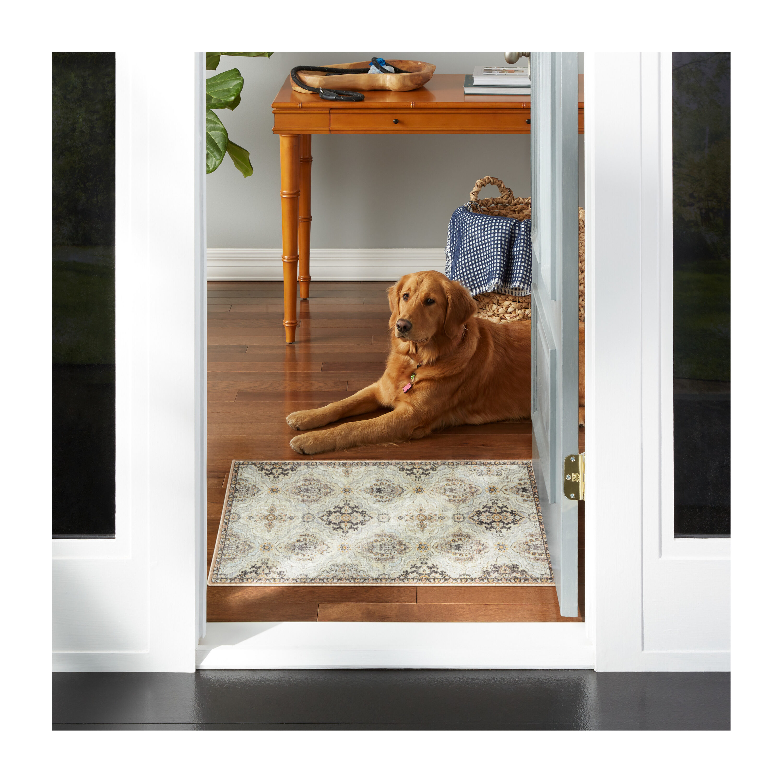 Town & Country Living 5-134014-150 Avani 2 x 3 (ft) Loomed Polyester Beige Rectangular Indoor Floral/Botanical Machine washable Runner rug
