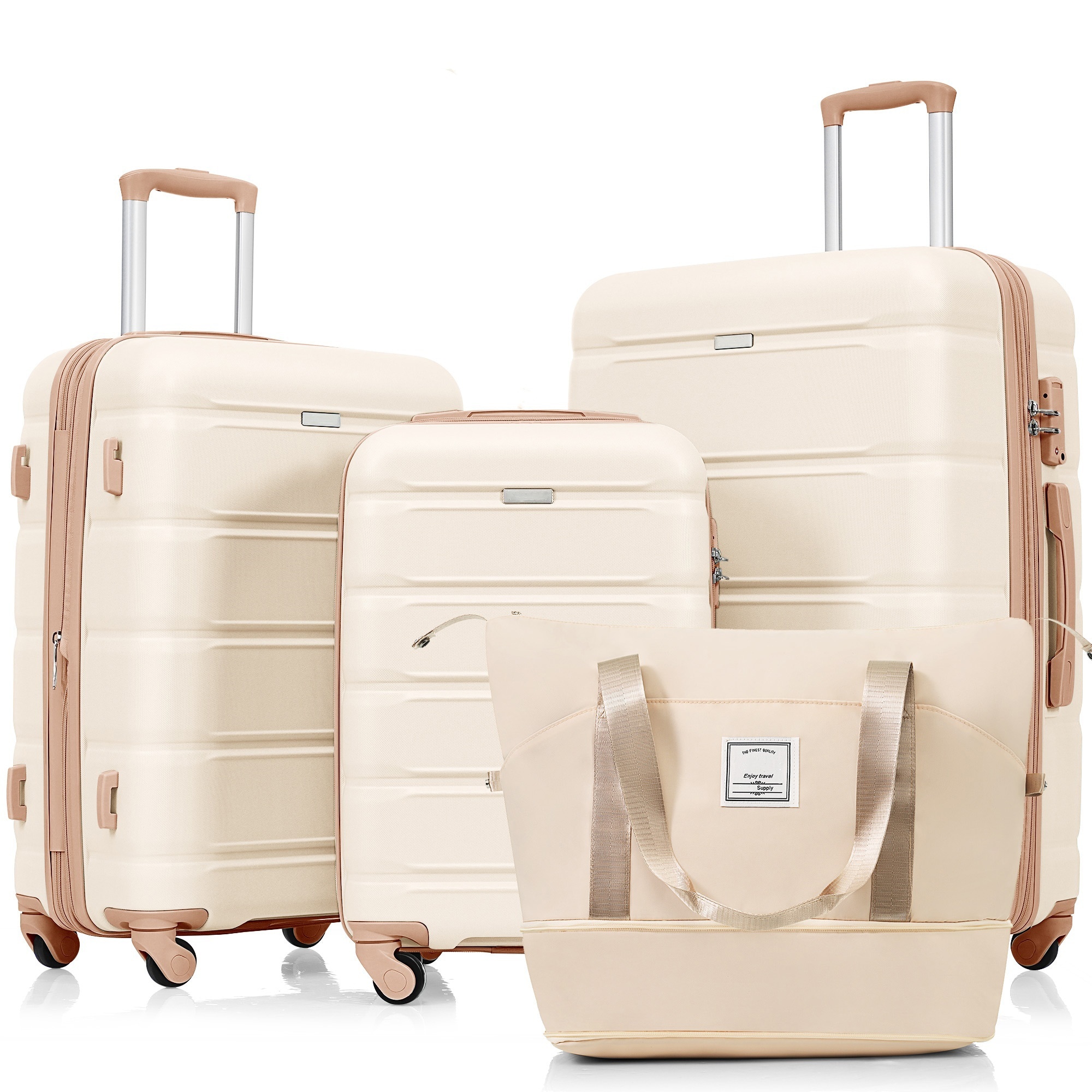 Bybafun YD9600037 25.5 x 18.1 x 11.6 IN Beige+Gold Plastic Hardshell Suitcase set 4 -Bag