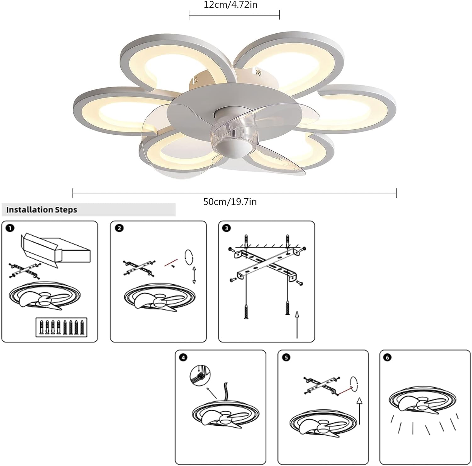 Oukaning Stepless Dimming 19.7-in White Novel Flower Shape 