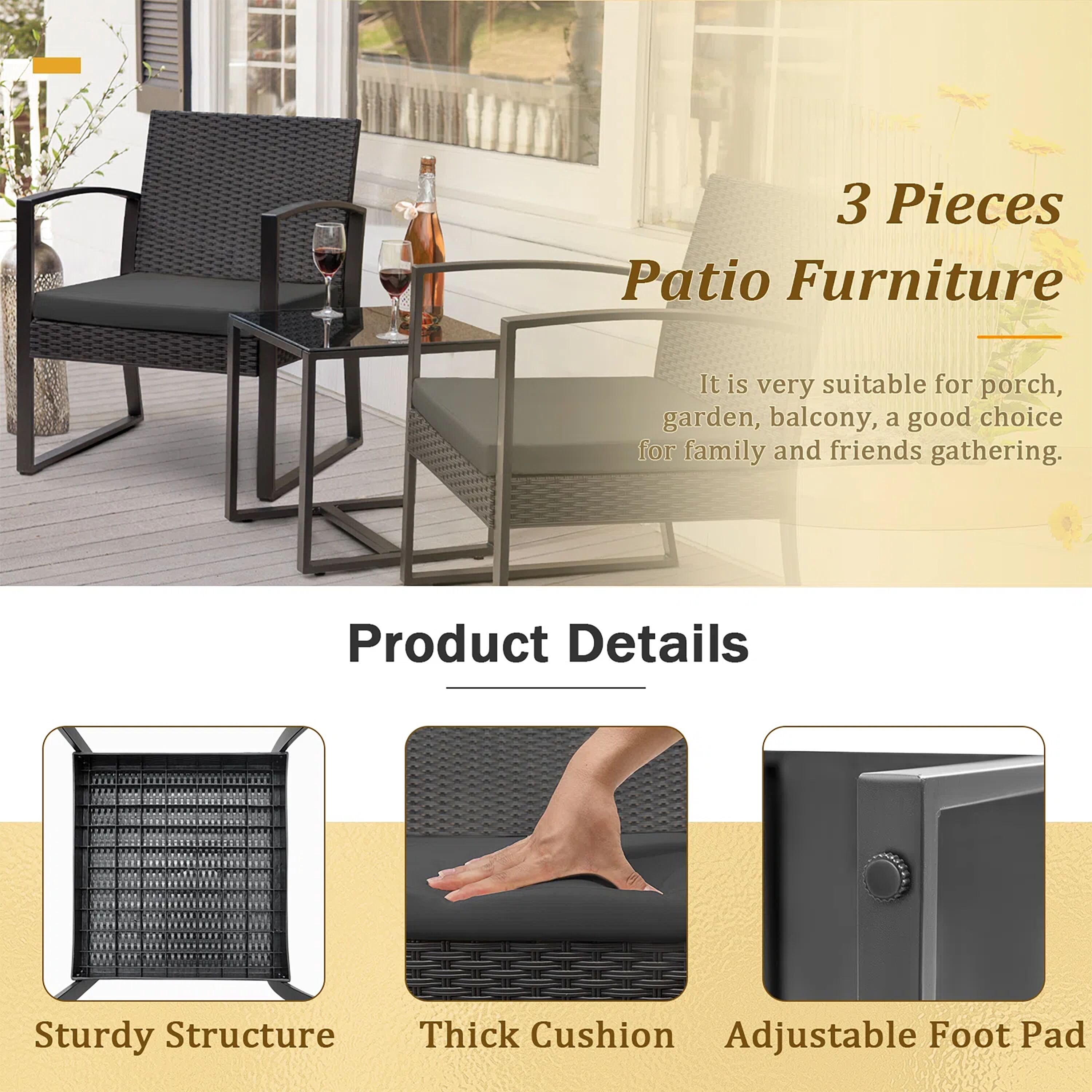 Vineego LS-PCS22-0027-00 Patio-Conversation-Sets - View #3
