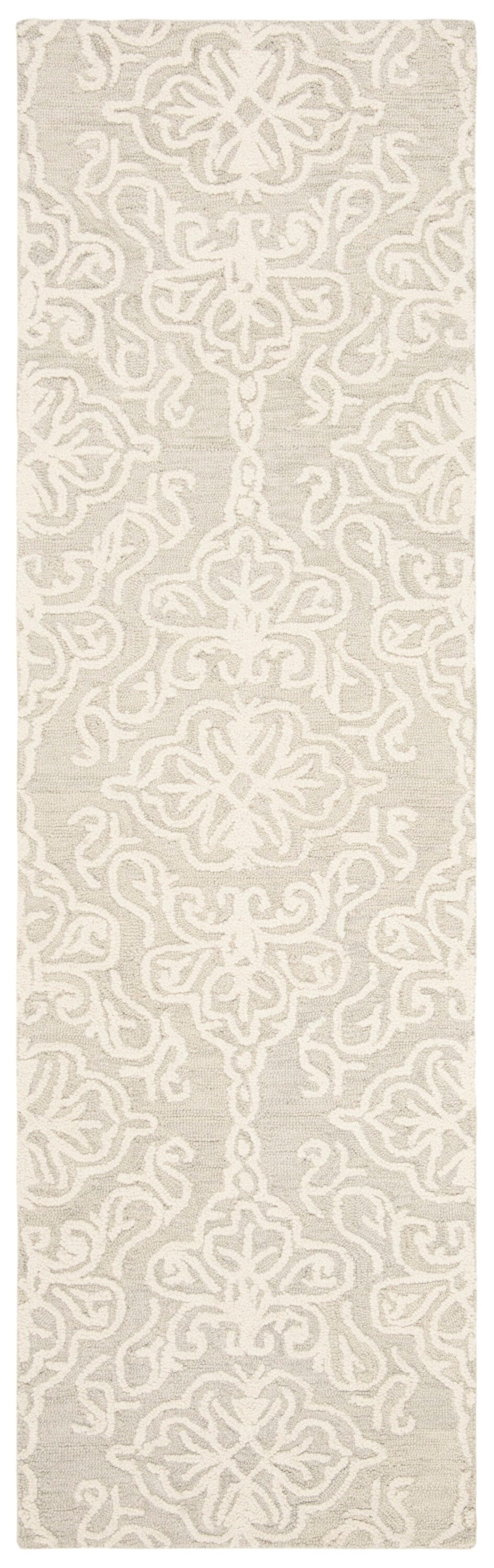 Safavieh BLM112G-210 Blossom Mahalia 2 x 10 (ft) Tufted Wool Silver/Ivory Rectangular Indoor Damask Farmhouse/Cottage Runner rug