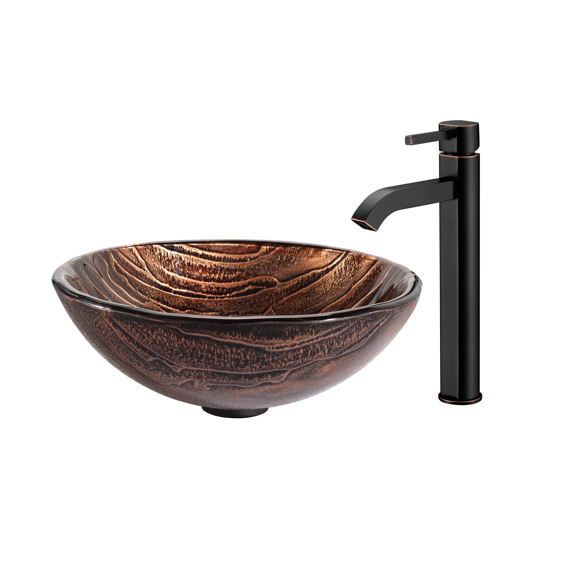 Kraus  Gaia Glass Vessel Sink in Brown with Ramus Faucet in Oil Rubbed Bronze