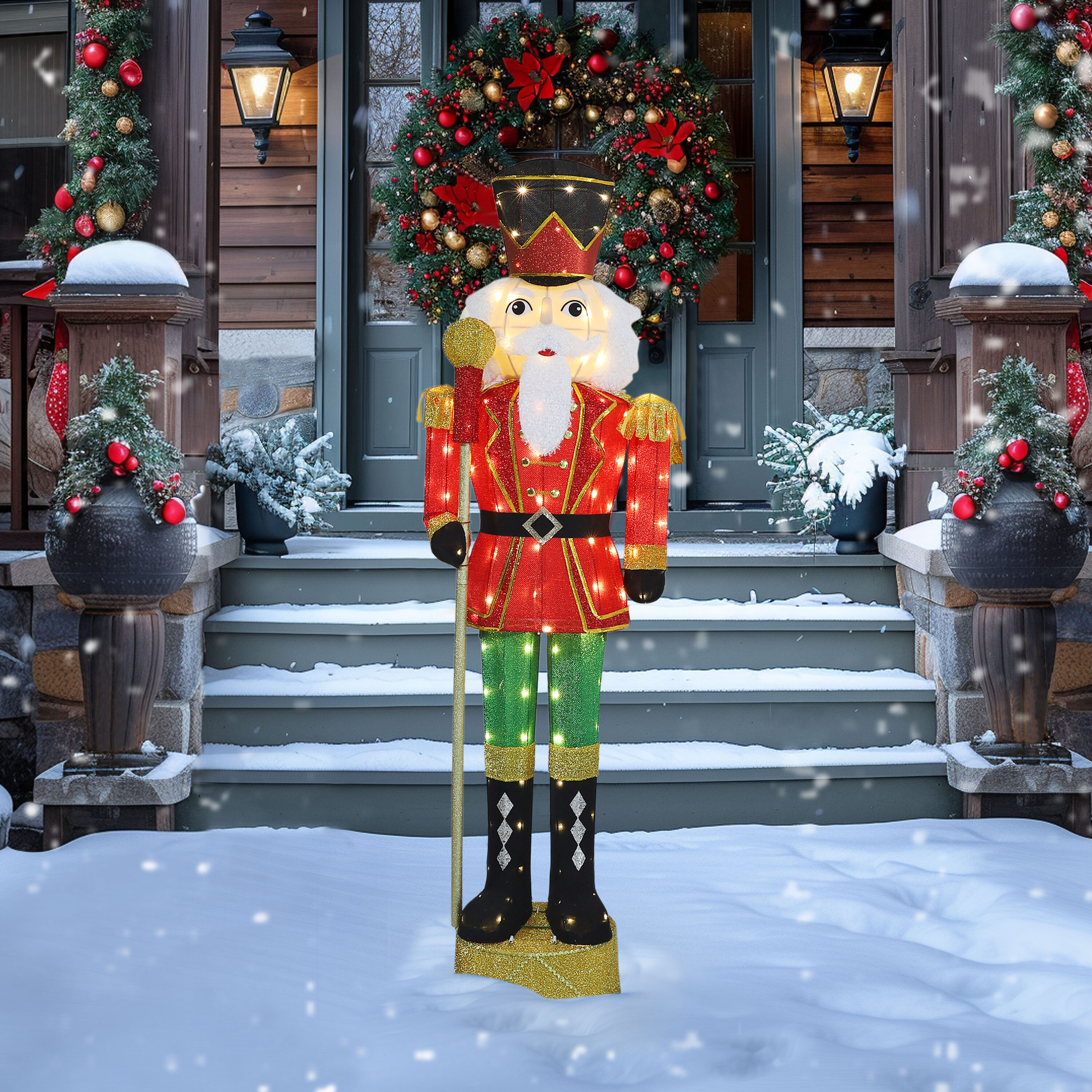 VEIKOUS PG0403-E7 70.87-in Freestanding Nutcracker Yard decoration with Clear LED Lights