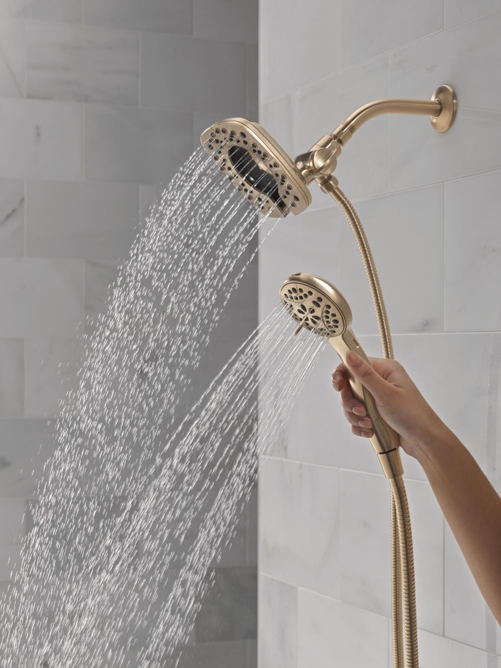 Champagne Bronze Dual Shower Head with Handheld Spray