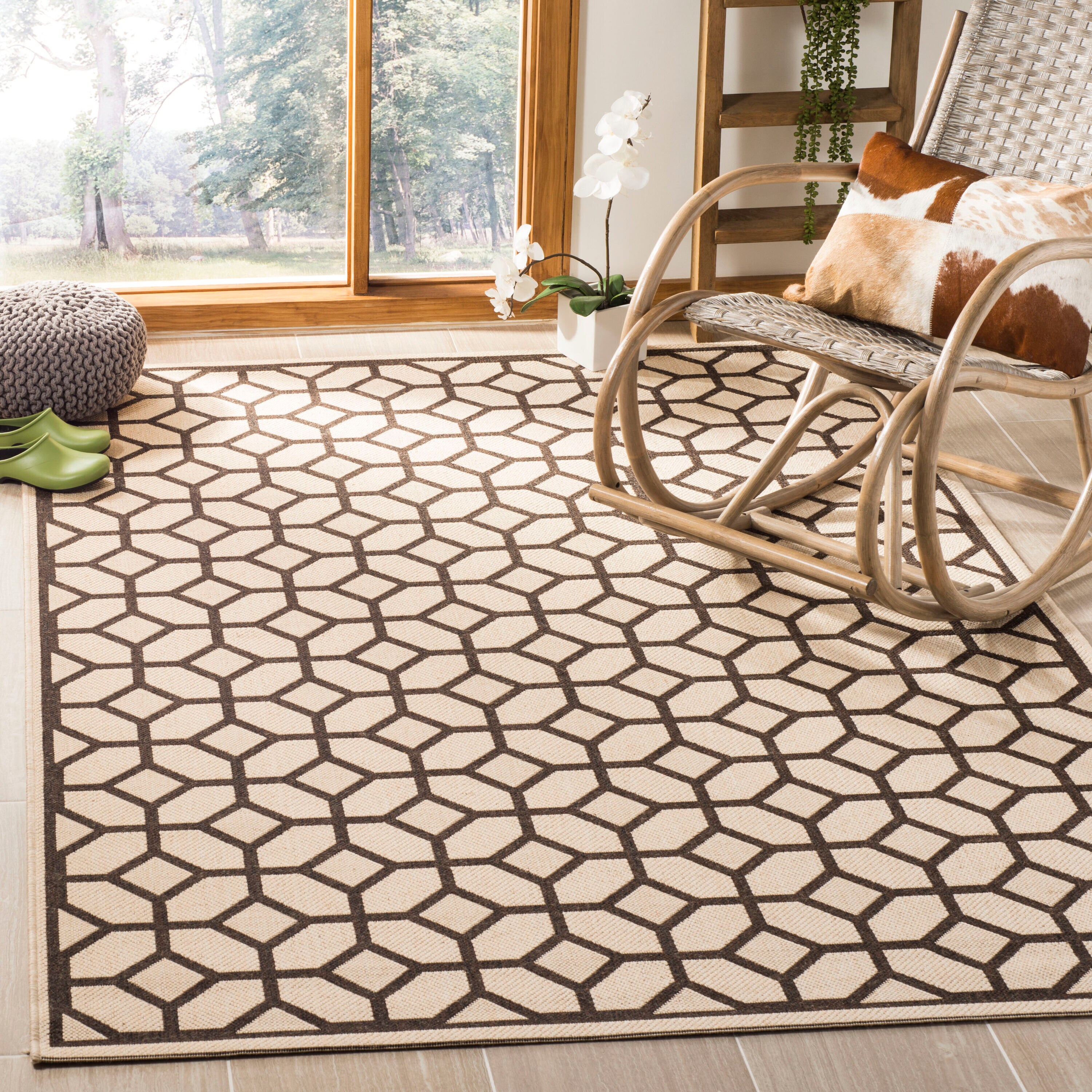 Safavieh LND127B-4 Linden Germaine 4 x 6 (ft) Loomed Polypropylene Natural/Brown Rectangular Indoor Abstract Coastal Area rug