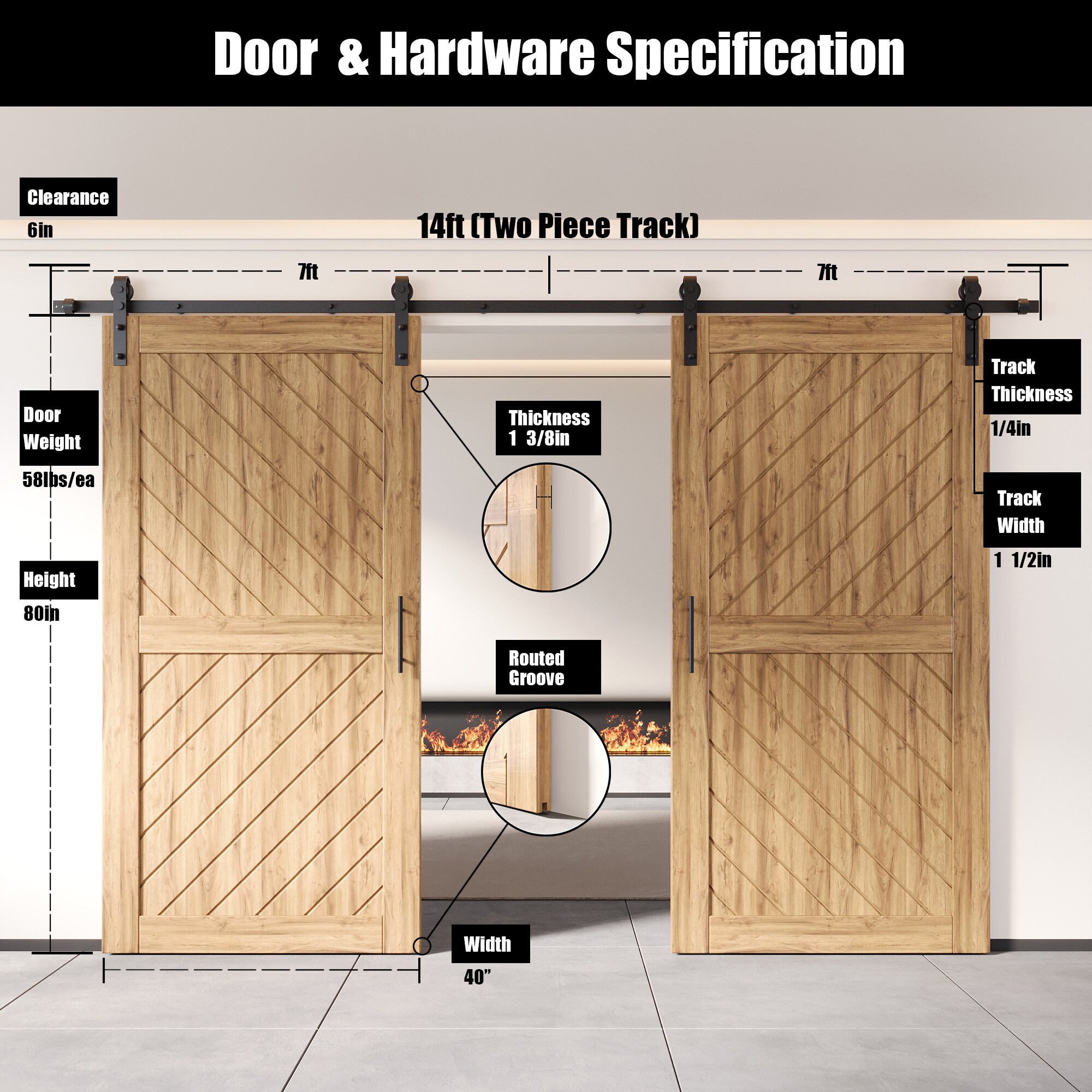 HOMACER YT2TGH168C-XT4-4080 Barn-Doors - View #2