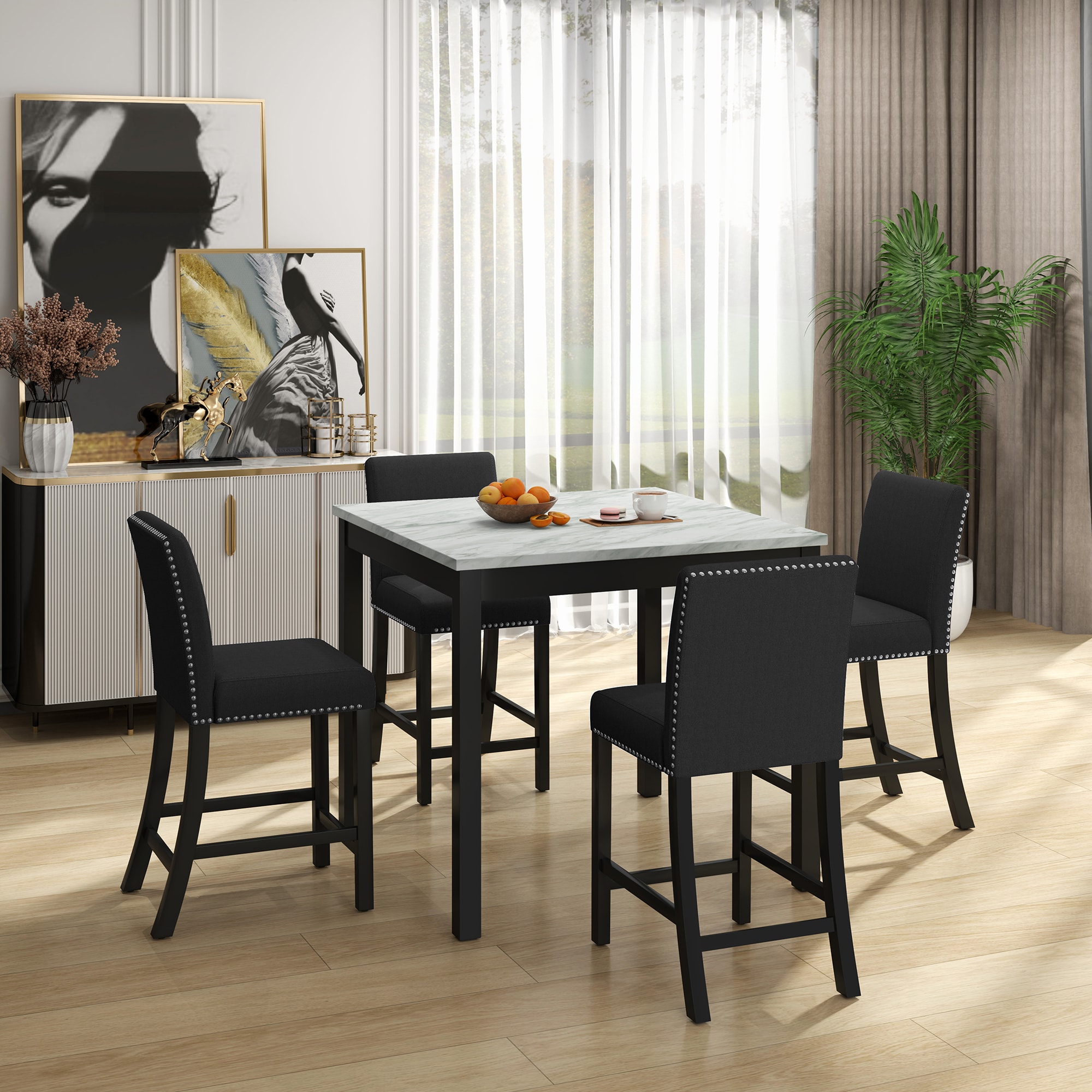 Mondawe MO-FB00098 Black Contemporary/Modern Dining Room Set with Square Table ( Seats 4 )