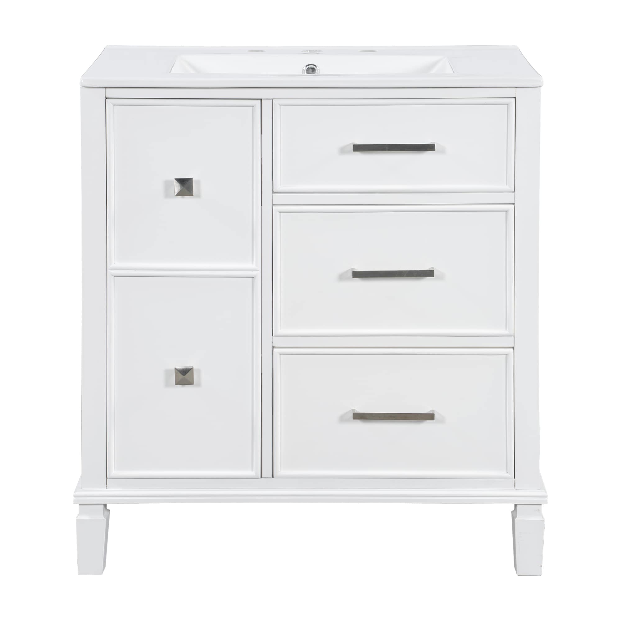 Vynxaria LEXY1192-DJYS-SZT007 30 Inch Bathroom Vanities White Vanity Unit with FlipOut Drawer  4 Drawer Storage