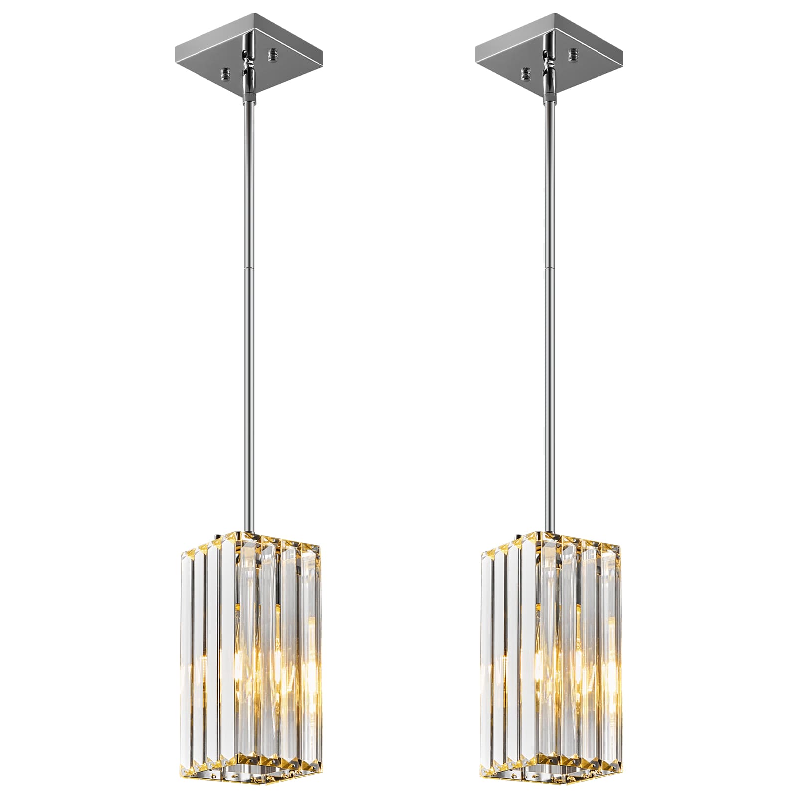 ZHLLMQ Modern 5 in 1-Light 2 Pack Chrome Vertical Rectangle Crystal Hardwired Adjustable Pendant Light Fixture for Kitchen Island Bedroom Decor