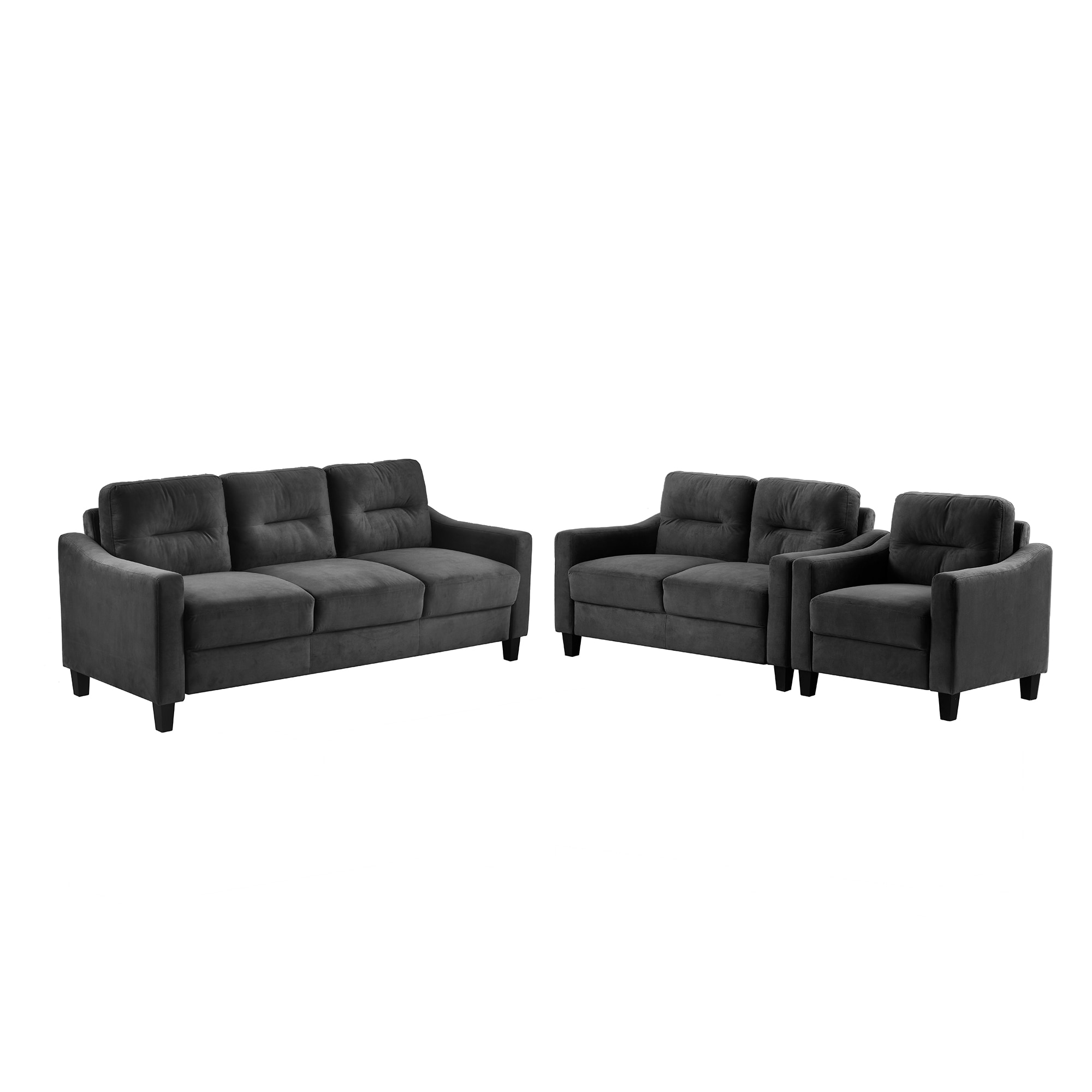 Bybafun YD2300004 Casual 3 -Piece Velvet Black Living Room Set