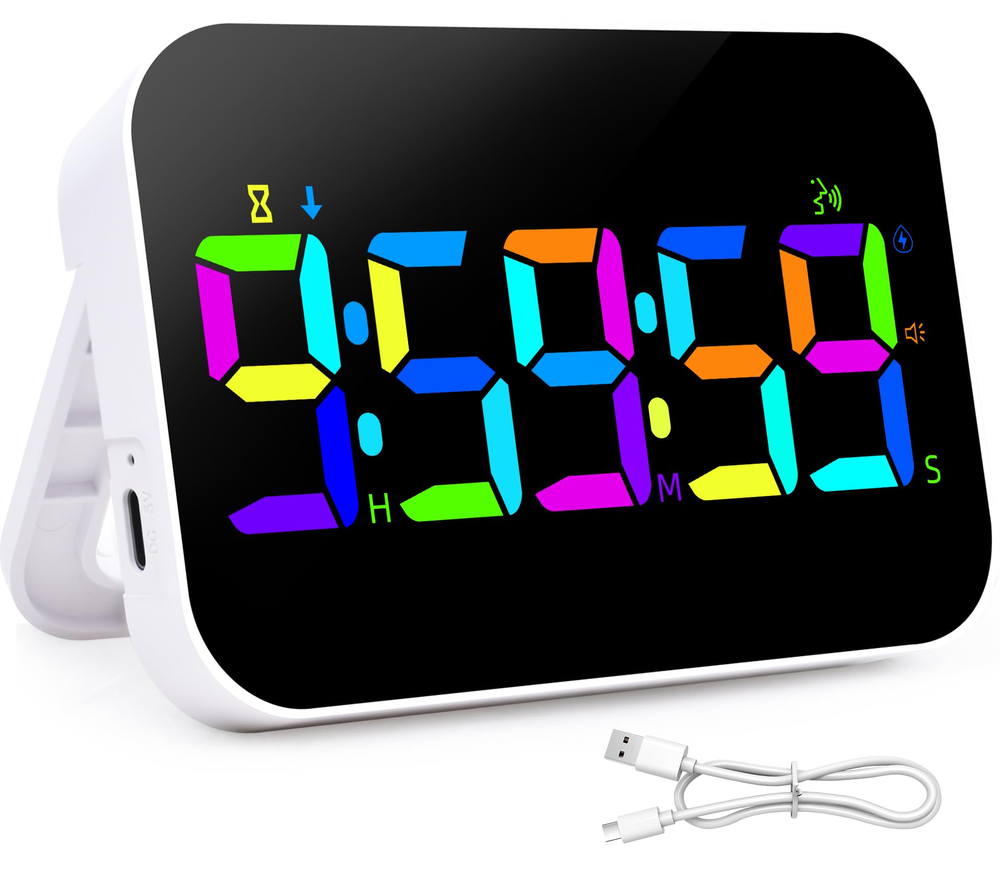 Lukvuzo  Kitchen LED Digital Timer renewable power RGB Countdown Up Timer with Voice Reminder Vibration Mode Adjustable Volume and Brightness