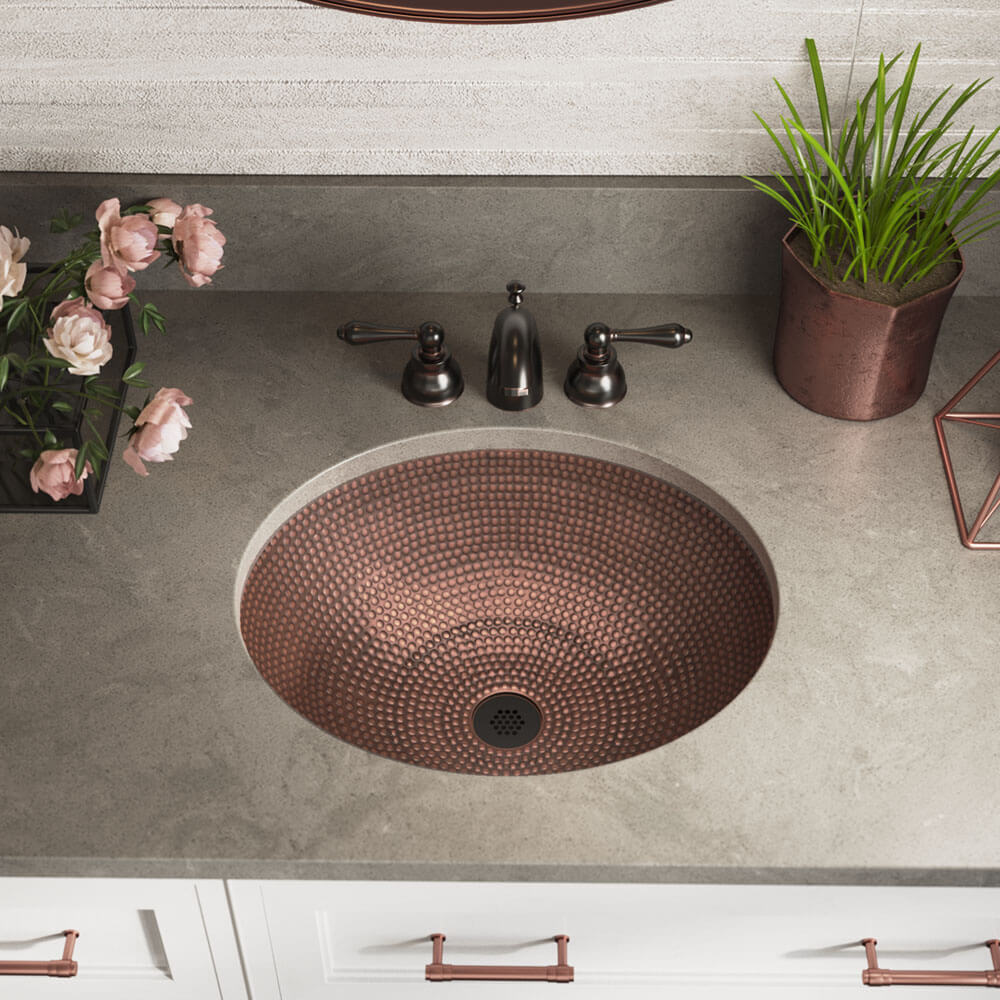 MR Direct Dual-Mount Bathroom Sink in Copper with Grid Drain in Antique Bronze