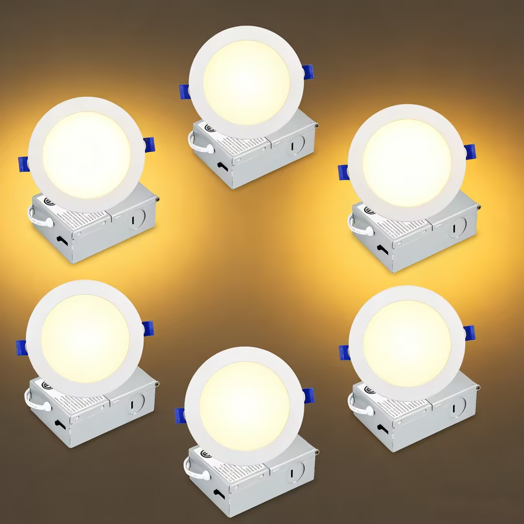 Bieuoram 6 Pack 6 Inch LED Recessed Downlight Kits with Night Lights 1050 Lumens 5CCT Color Adjustable