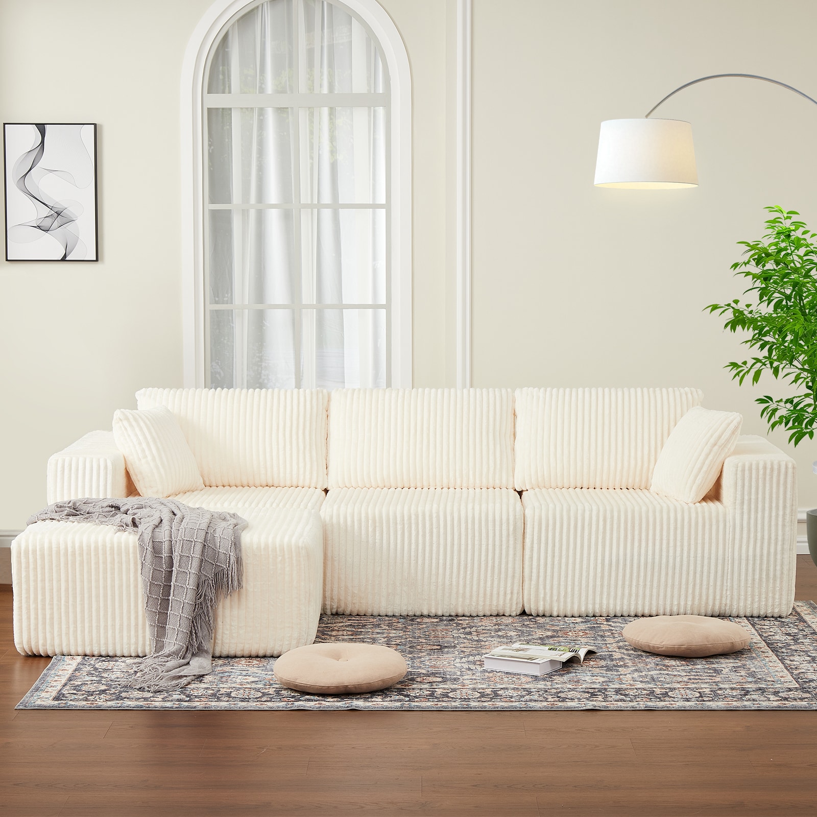 GarveeLife 108 Inch Boneless Couch Oversized Modular Sectional Sofas for Living Room Cloud Sectional Couch Boneless Sofa for Living Room No Assembly Required Convertible Sofa Snow White