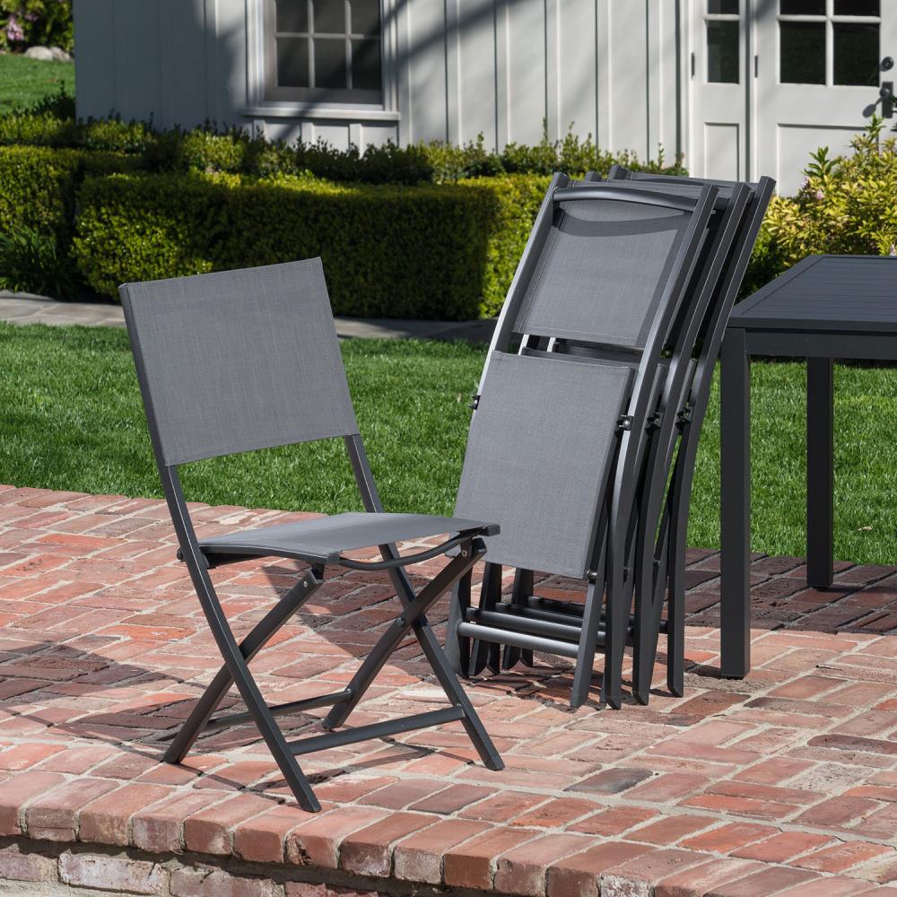 Cameron 7-Piece Gray Aluminum Dining Set with Folding Sling Chairs