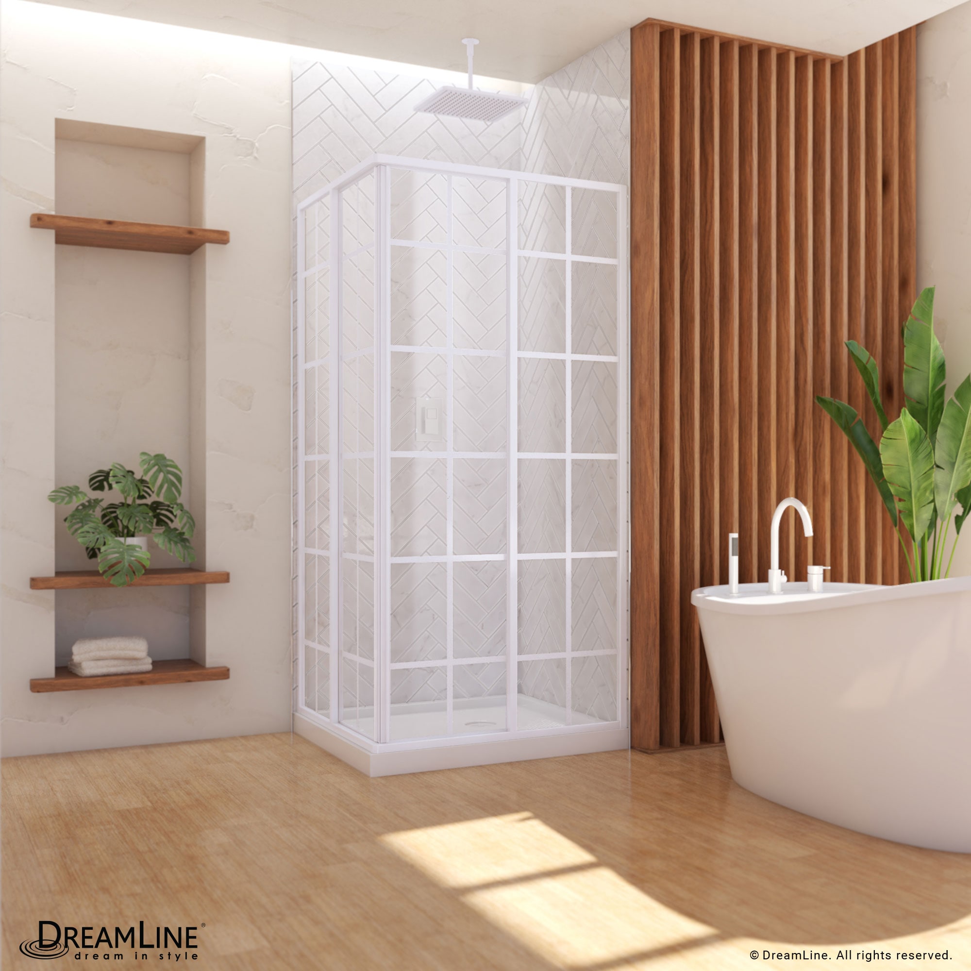 DreamLine DL-6789-00 French Corner 2 -Piece 36-in W x 36-in L x 75-in H Square Corner shower kit ( Corner Drain) Base and Door Included White Hardware Included
