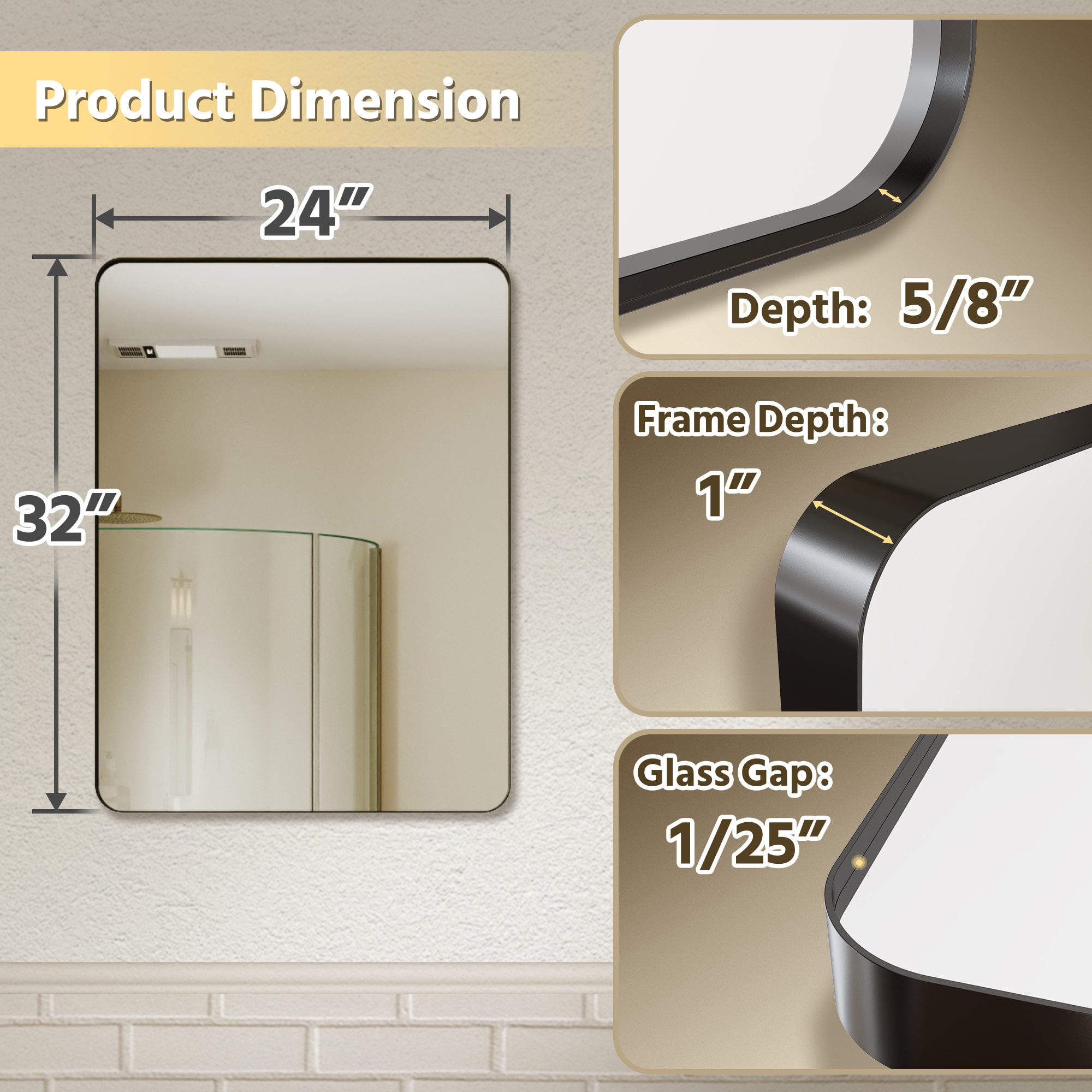 ES-DIY ESBM2432V18B Framed-Bath-Mirrors - View #3