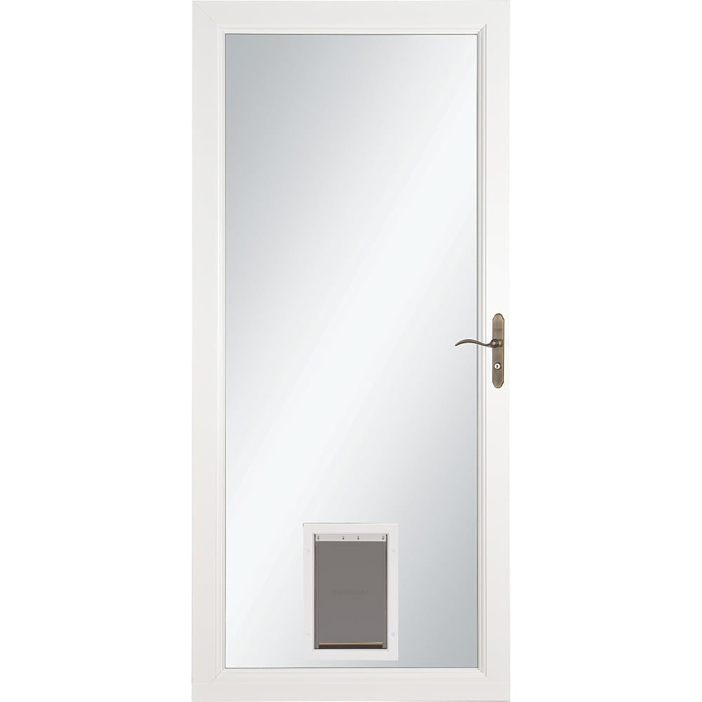 Signature Selection Pet Door 32-in x 81-in White Full-view Aluminum Storm Door with Antique Brass Handle | - LARSON 1497903120