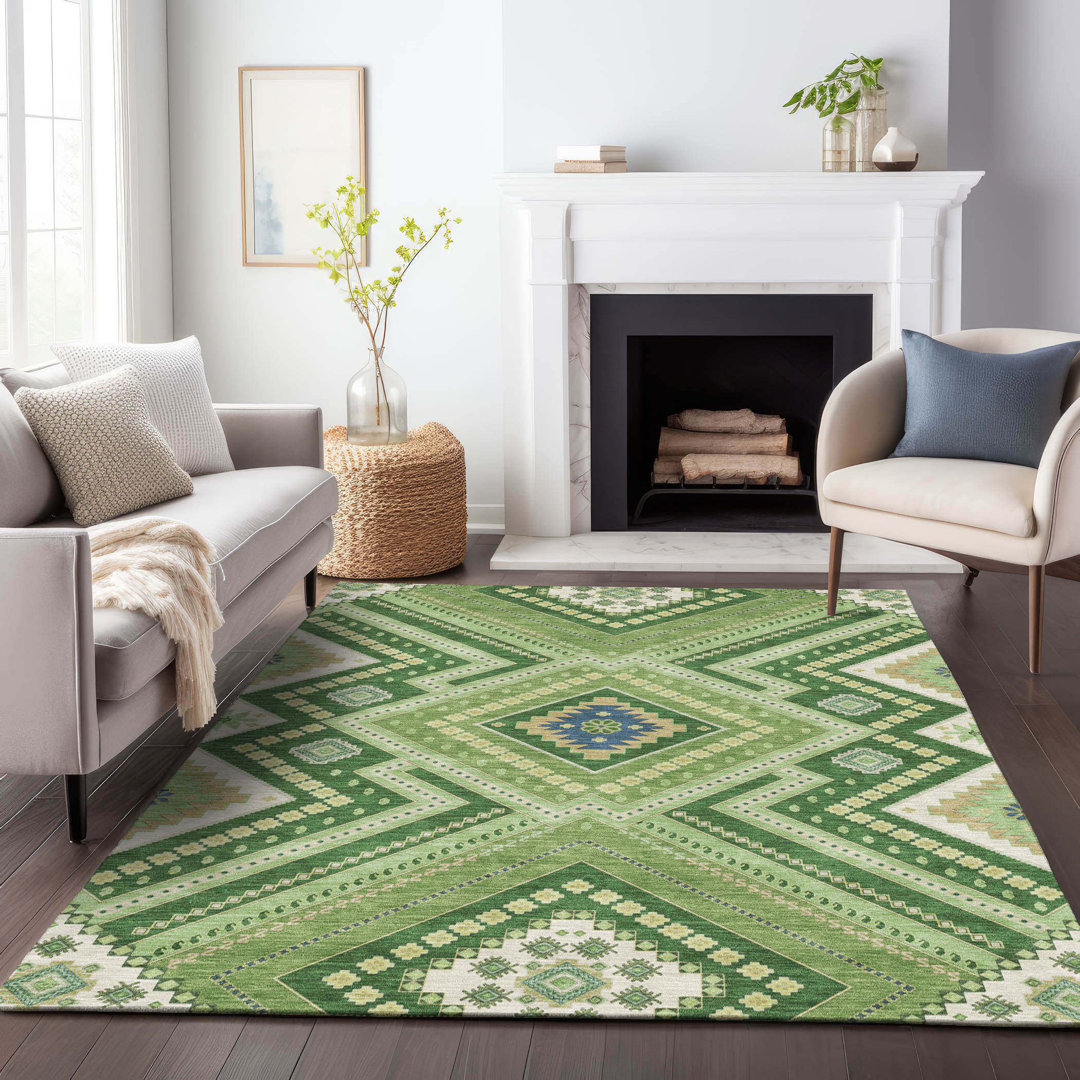 Addison Rugs ACN1010GE8X10 Chantille ACN1010GE 8 x 10 (ft) Polyester Green Rectangular Indoor/Outdoor Geometric Machine washable Area rug