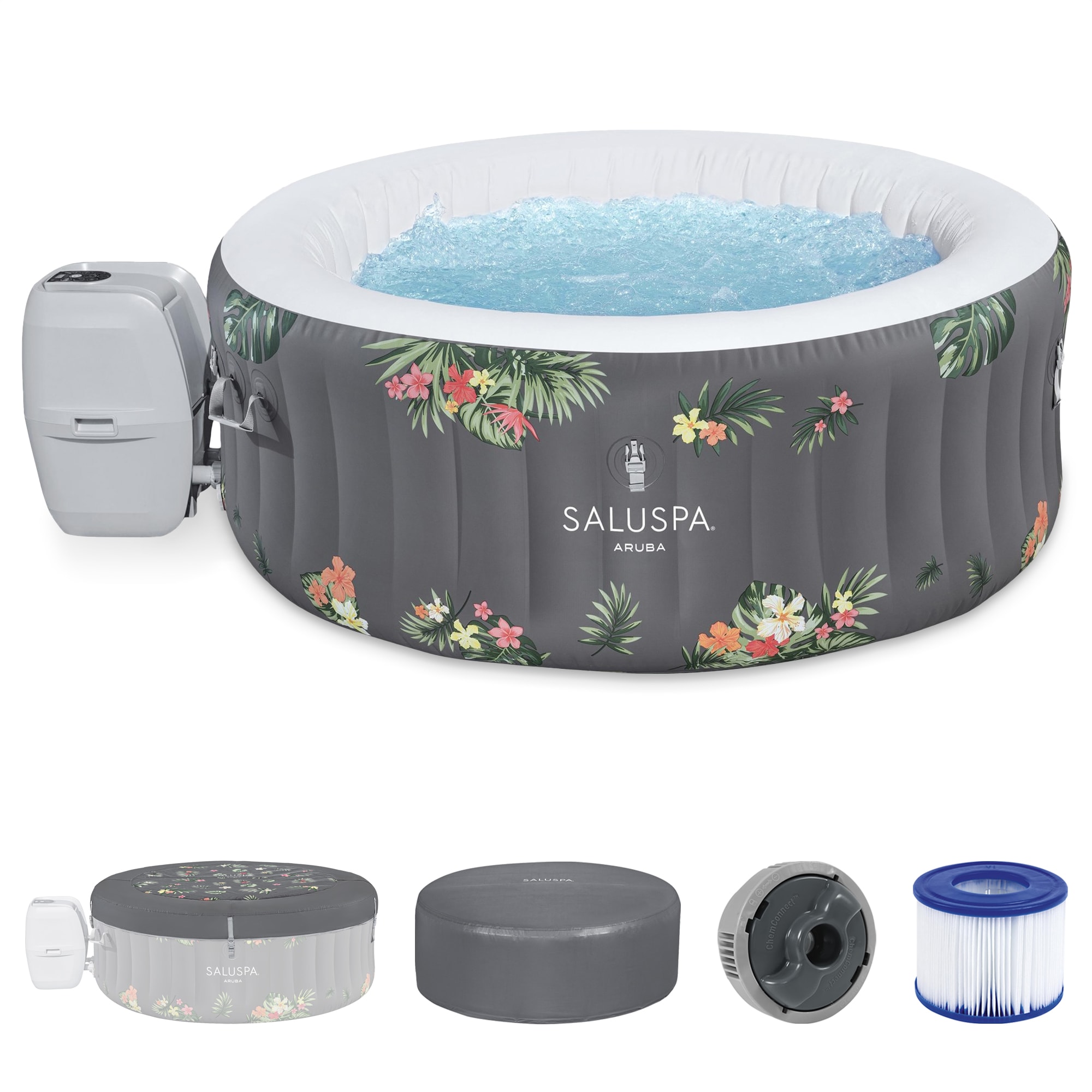 Bestway 60096E-BW SaluSpa Aruba AirJet Inflatable Hot Tub with EnergySense Cover