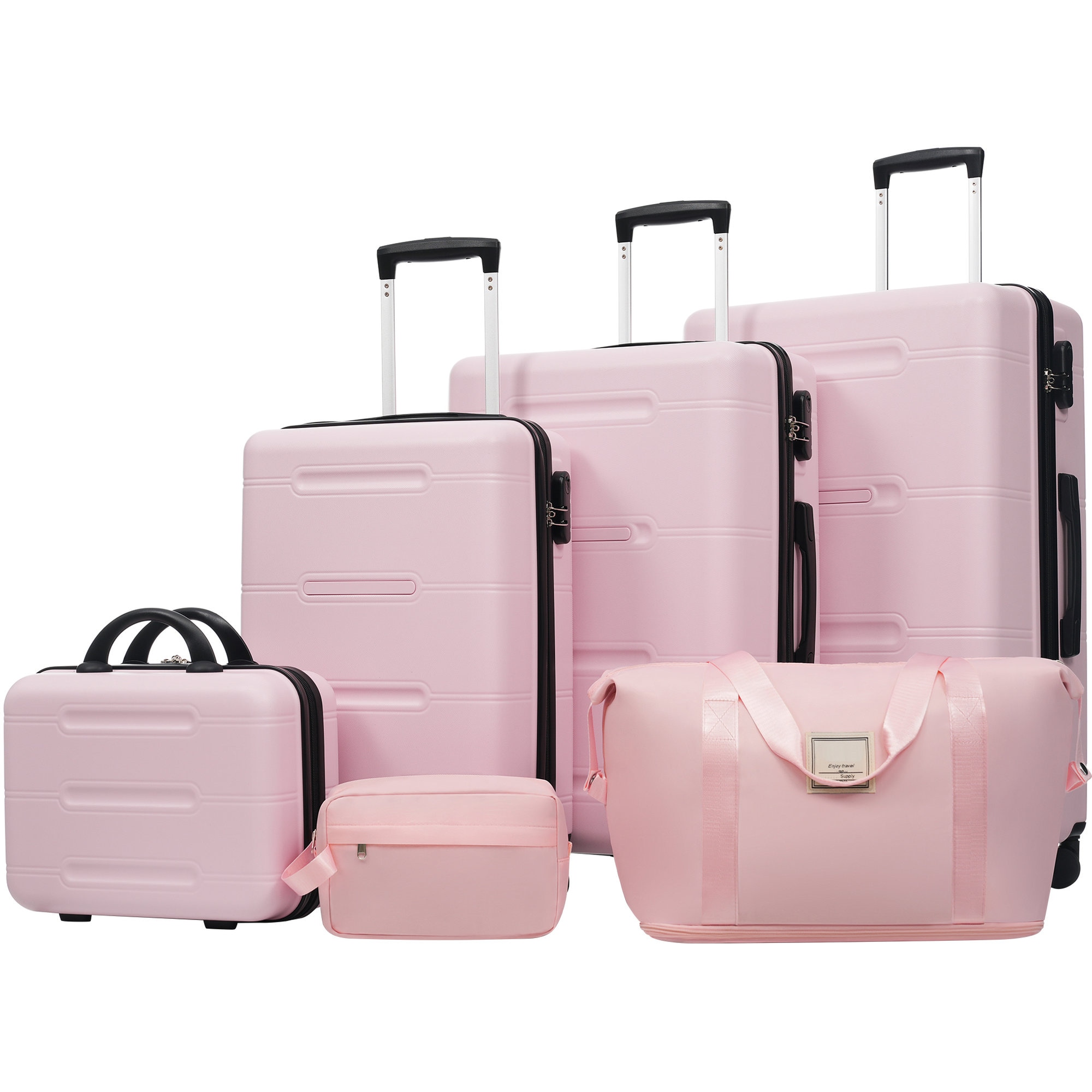 Misopily 6 Piece Luggage Set Lightweight Hardshell Suitcase Double Spinner Wheels Handle Password Lock 14in Cosmetic 20 24 28in Luggage Duffel Toiletry Bag