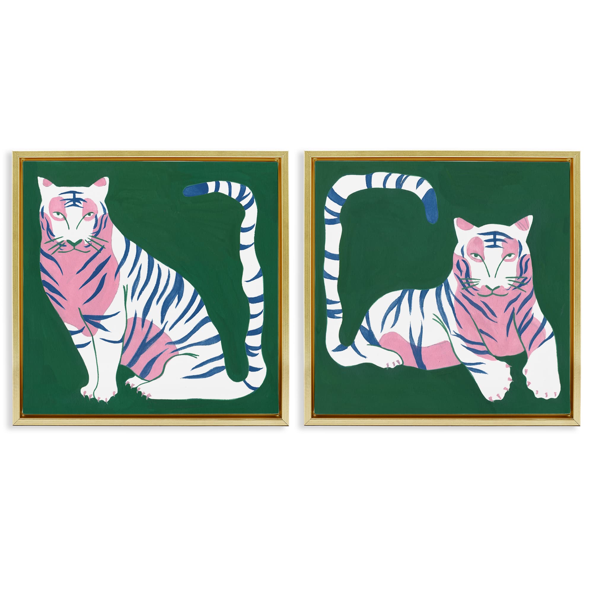 Stupell Industries B2-758-FFG-2PC-24X24 Fierce Lounging Tigers 2 Piece Gold Framed Floater Canvas Set By Melissa Wang 25 x 25