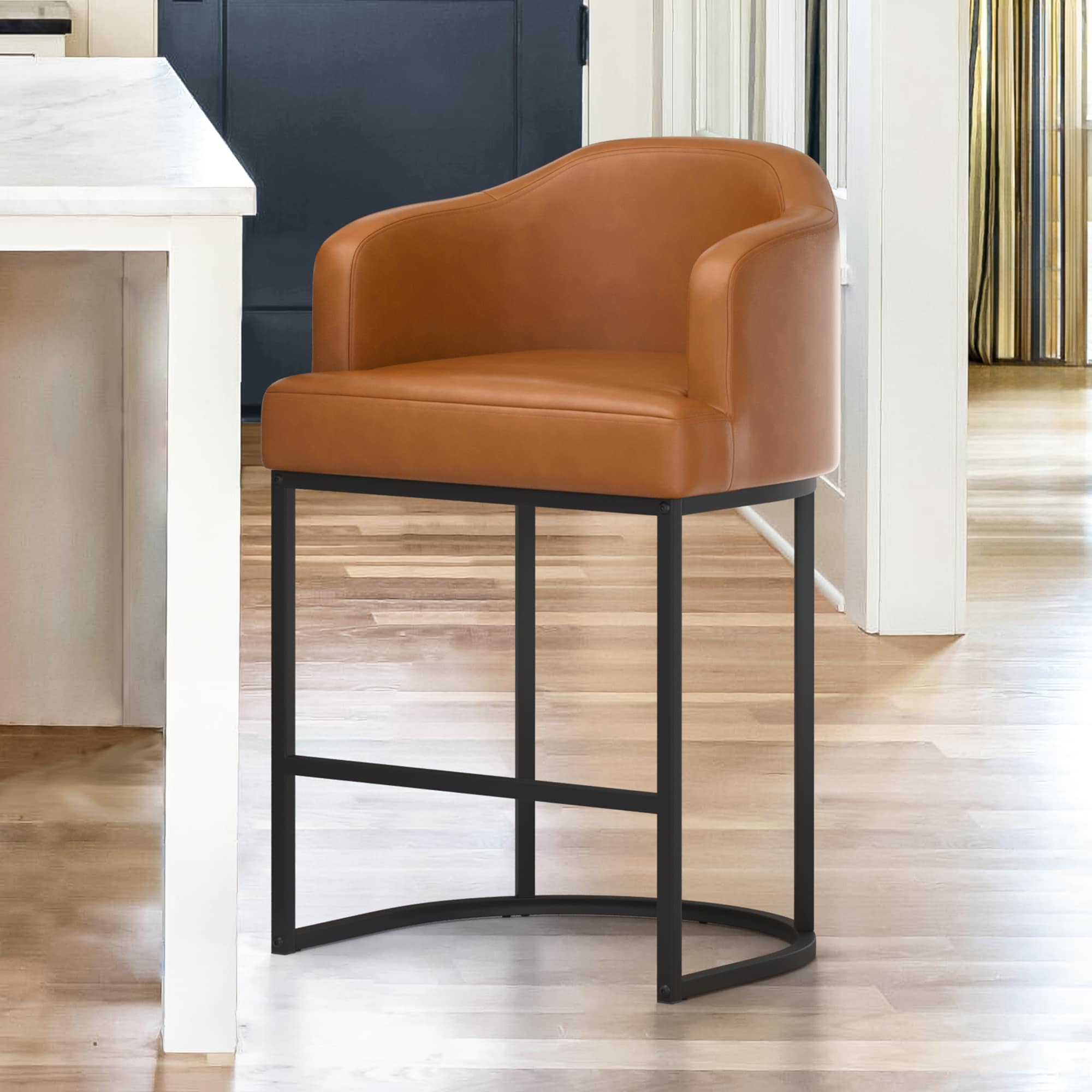 LUE BONA YB-055-04LS Brown 27-in H Counter height (24-in to 27-in) Square Seat Upholstered Metal Back Bar Stool Back
