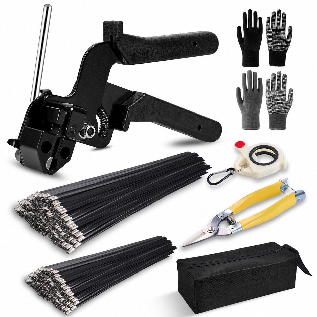Etokfoks 300pcs Stainless Steel Cable Tie Kit Black UV Resistant Metal Zip Ties Heavy Duty Outdoor Adjustable Fastening Cutting #LET5TMETY