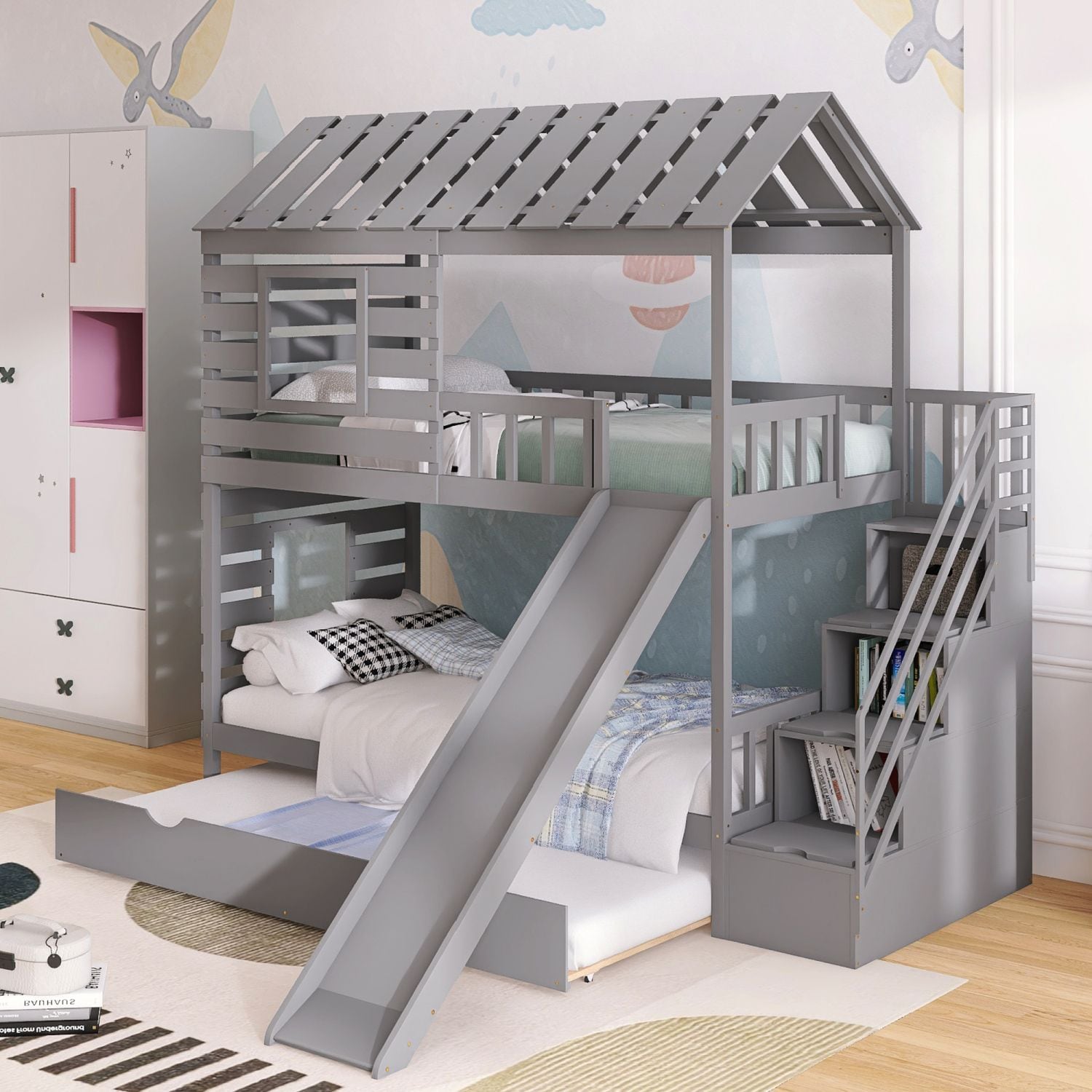 JASMODER GX000931AAE Gray Twin Composite Platform Bed with Storage
